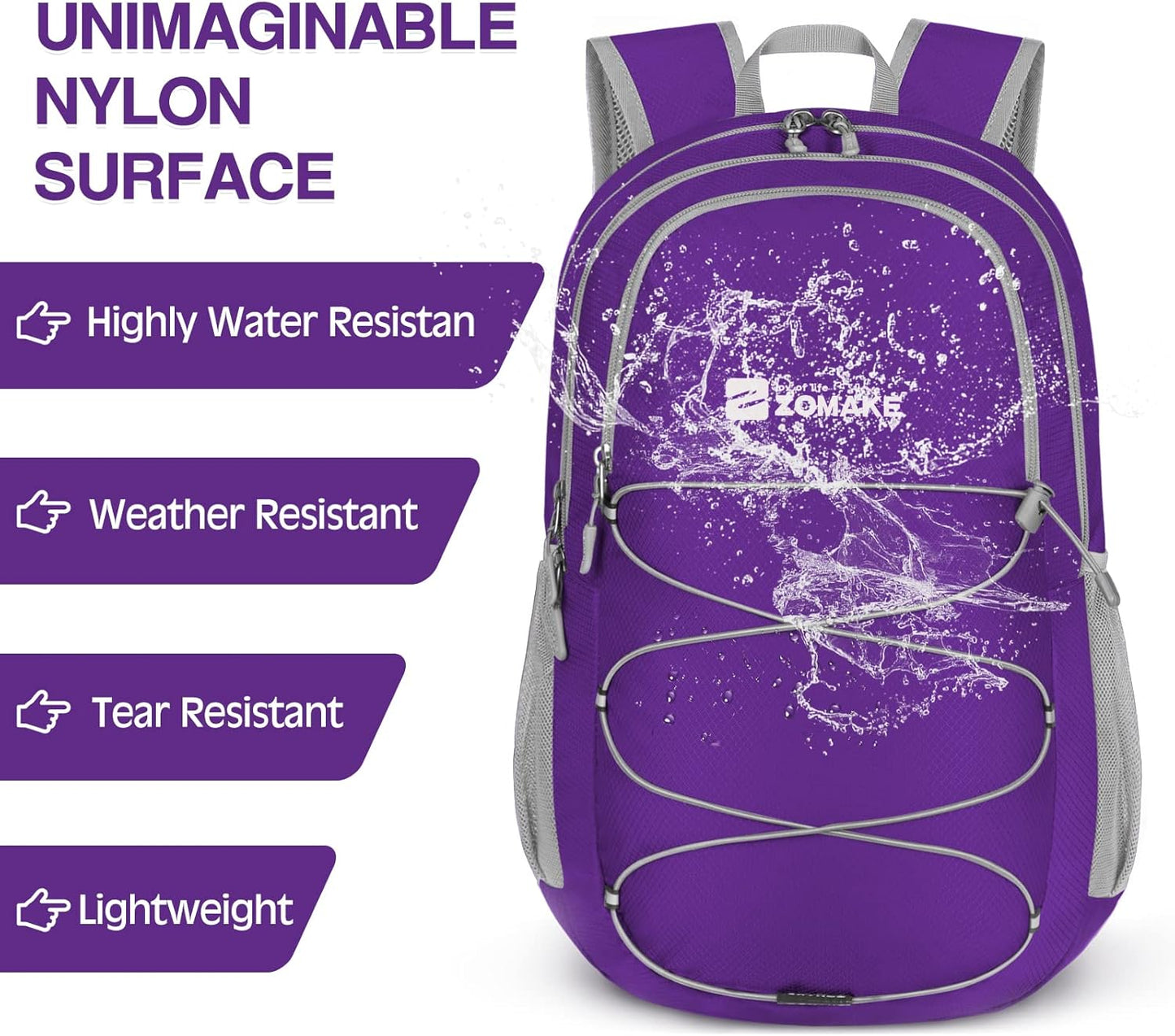 ZOMAKE Lightweight Packable Backpack 28L, Foldable Backpacks Water Resistant Collapsible Day Bag