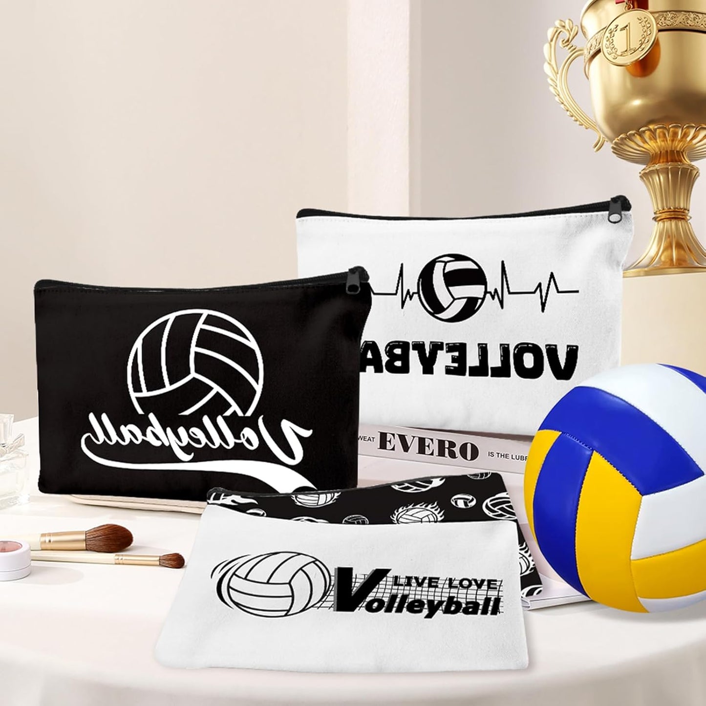 30Pcs Volleyball Makeup Bag Volleyball Cosmetic Bags Gift Accessories Canvas Travel Toiletry Pouch