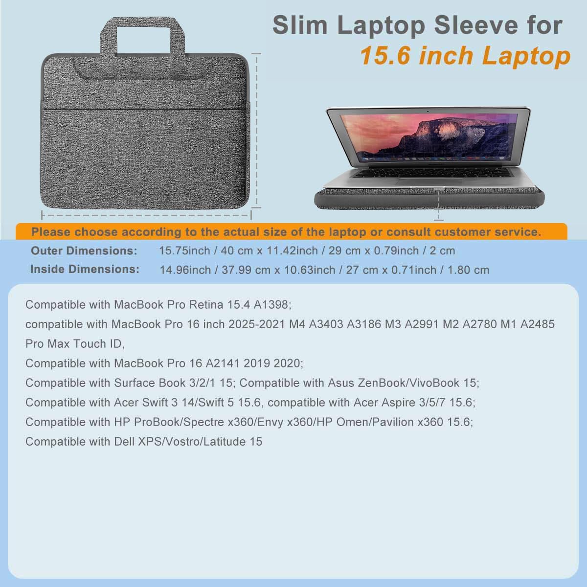 Laptop Case 15.6 inch Shoulder Bag, Durable Shockproof Protective Computer Carrying Briefcase with Multi-Pockets and Strap Compatible with Most 15.6 inch Notebooks,Dark gray