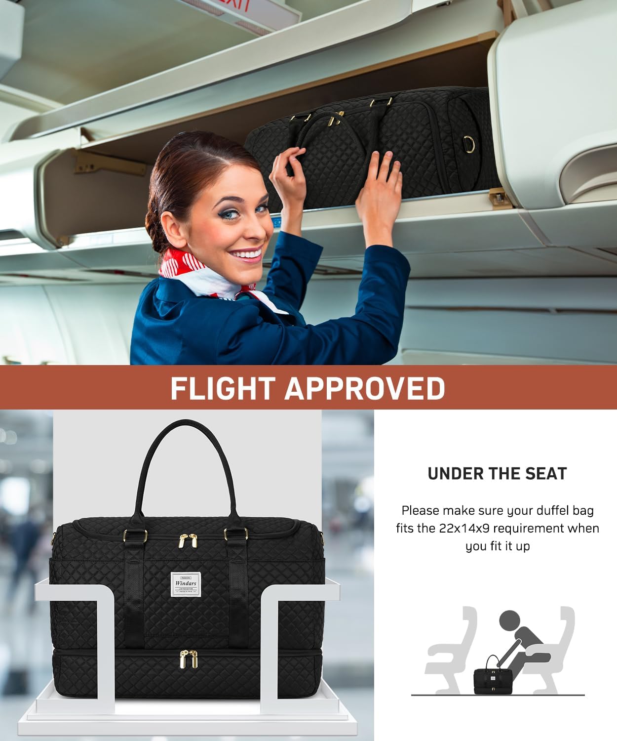 Travel Duffle Bag, Weekender Bags for Women with Shoe Compartment, Overnight Bag with Toiletry Bag, Carry On Duffel Bags For Airplanes, Yoga Gym Duffel Bag, Black