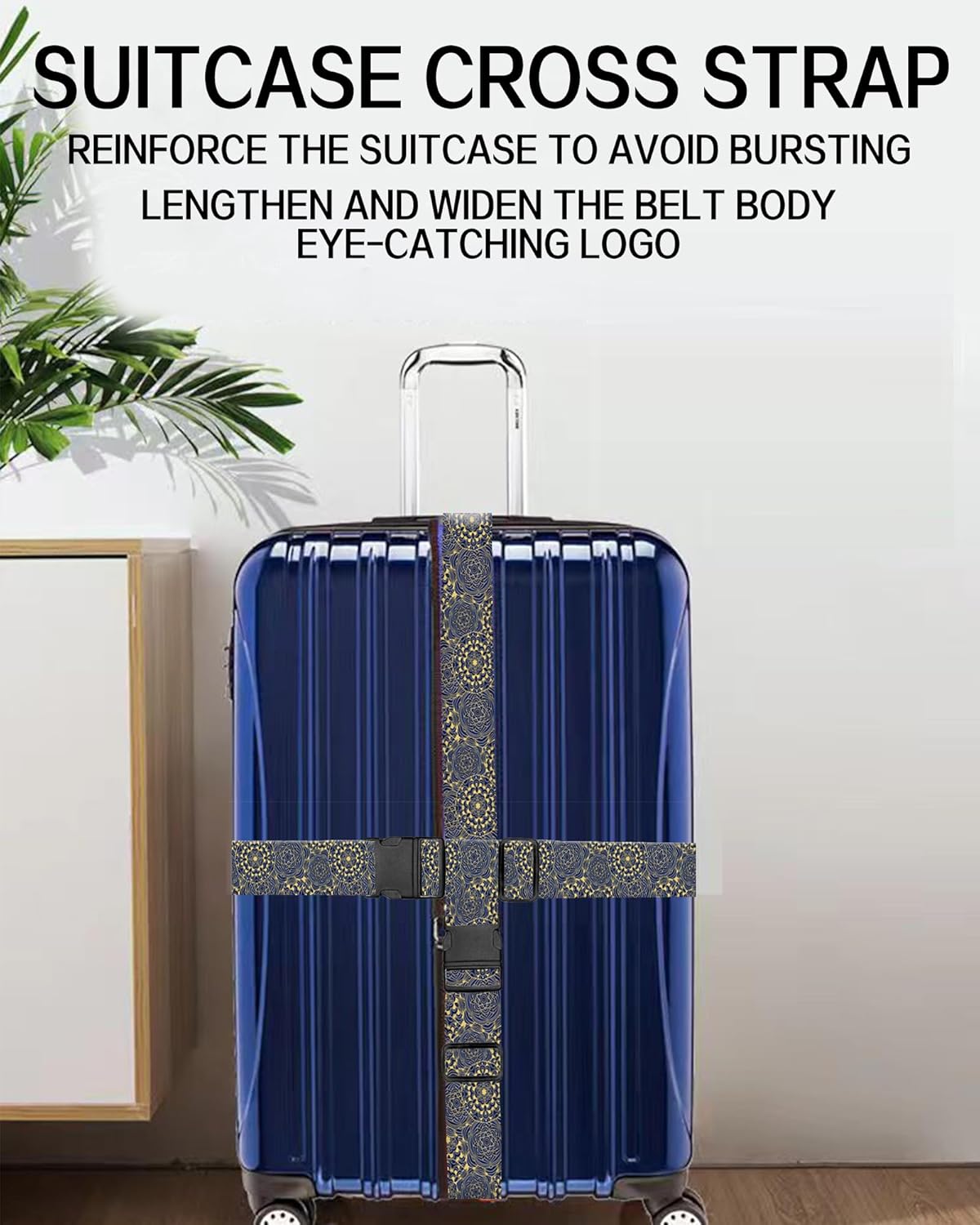 Luggage Straps for Suitcases, Adjustable Travel Belt, Durable Wide Luggage Strap, Cute Suitcase Strap Identifiers with Buckle, Bag Straps for Luggage, Luxury Mandala Pattern