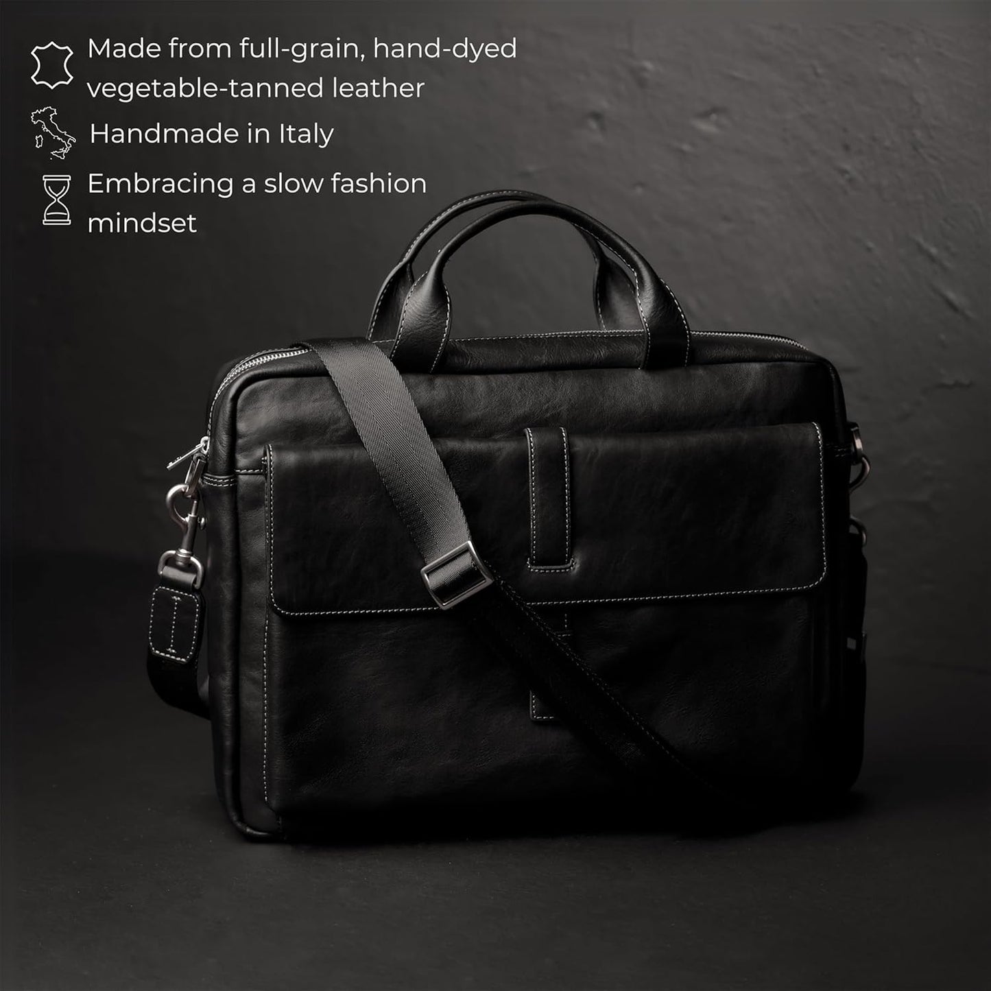 Time Resistance Leather Briefcase - Italian Handmade Leather Laptop Bag - Handbag for Men and Women