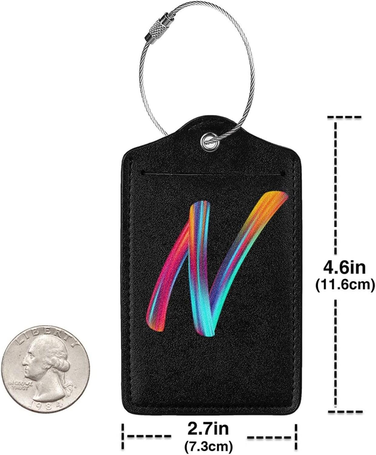 2 Pack Initial Luggage Tags for Suitcase, Colorful Letter Design Cruise Name Bag Tags, Novelty Baggage Identifiers with Full Privacy Cover, Leather ID Label for Women Men Kids Travel, Rainbow Letter N