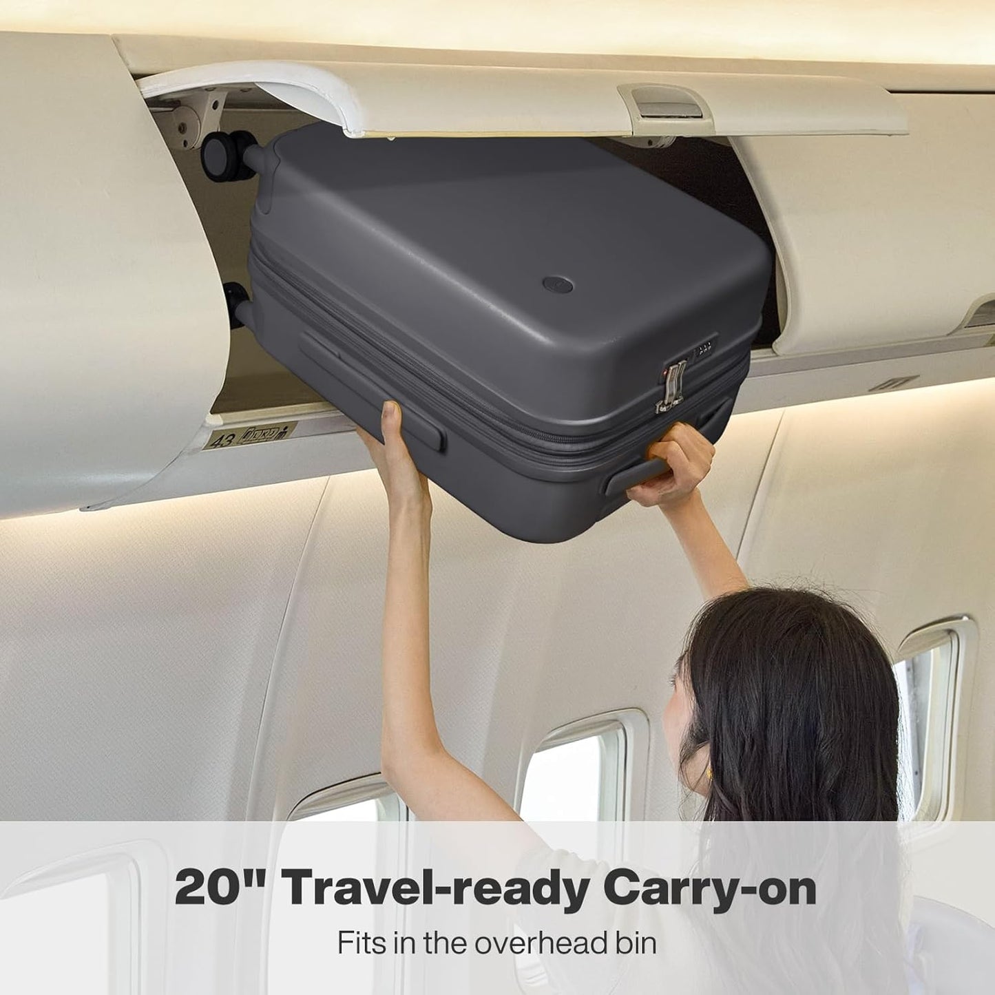 mixi 20 Inch Expandable Carry on Luggage 22x14x9 Airline Approved Suitcases with Spinner Wheels, Hardside Rolling Travel Suitcase PC with TSA Lock & Cover, Rock Gray
