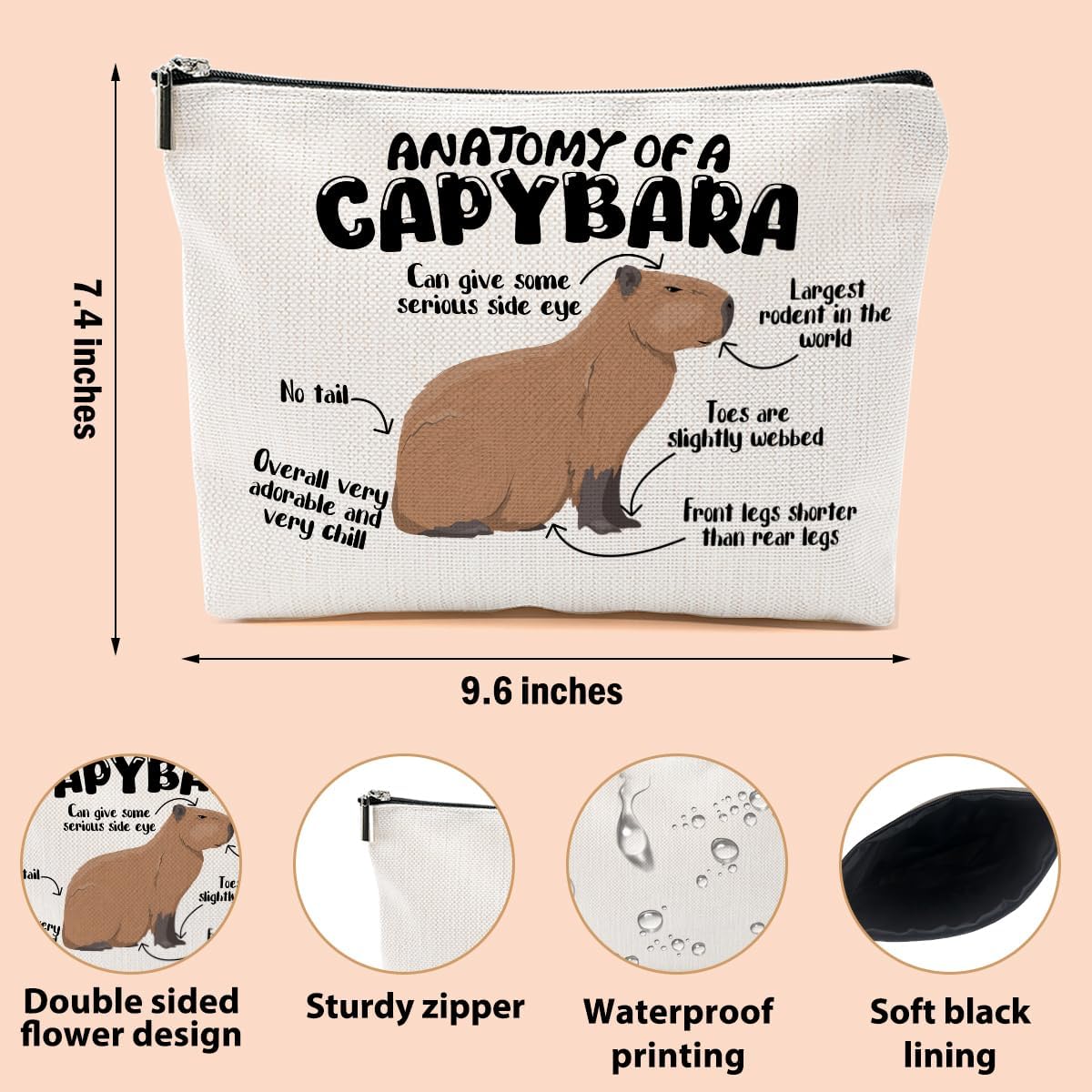 Funny Capybara Makeup Bag, Capybara Gifts for Women, Capybara Lovers Cosmetic Bag Travel Organizer Bags Makeup Pouch, Capybara Stuff Animal Lovers Gifts for Girls Wife Christmas birthday Gifts