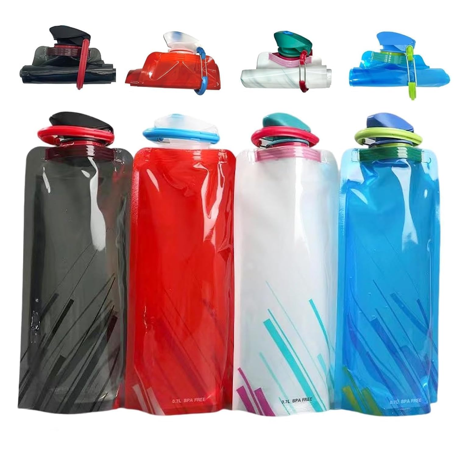 LuLuya 4 Pack Collapsible Water Bottles for Travel – 23oz Foldable Water Bottle with