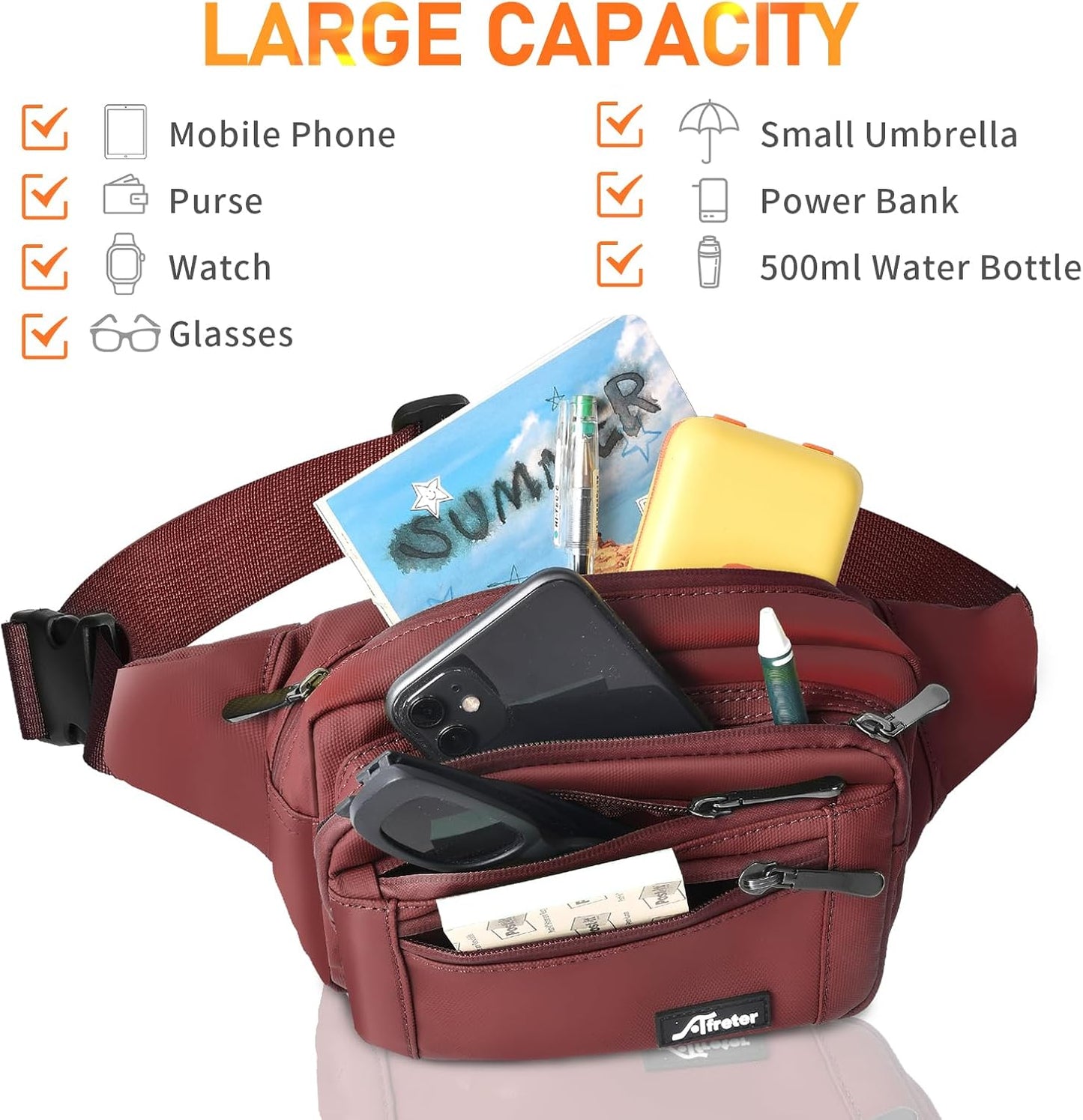 Waist Pack Bag Fanny Pack for Men&Women Hip Bum Bag with Adjustable Strap for Outdoors Workout Traveling Casual Running Hiking Cycling (Wine Red)