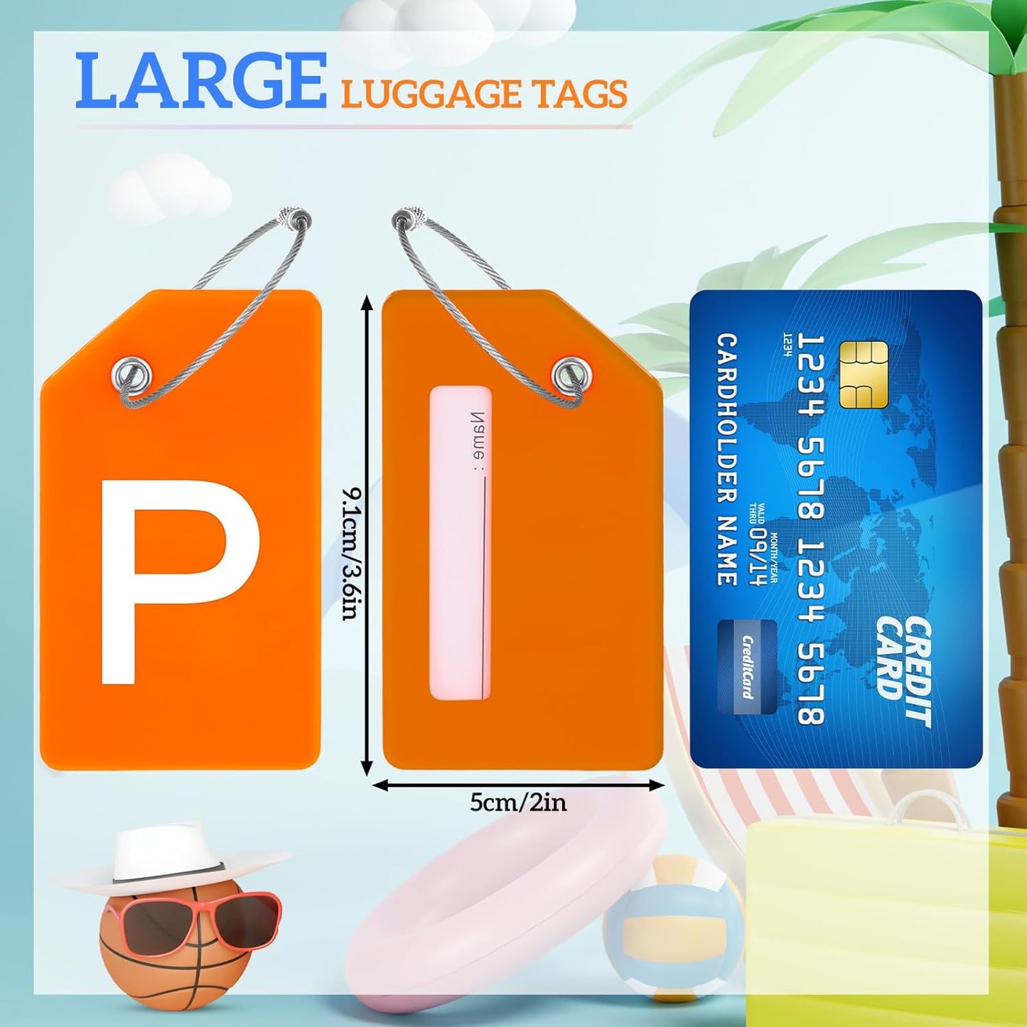 8 Pcs Initial Letter A-Z Luggage Tags Silicone Suitcase Instrument Tag with Name Card and Stainless