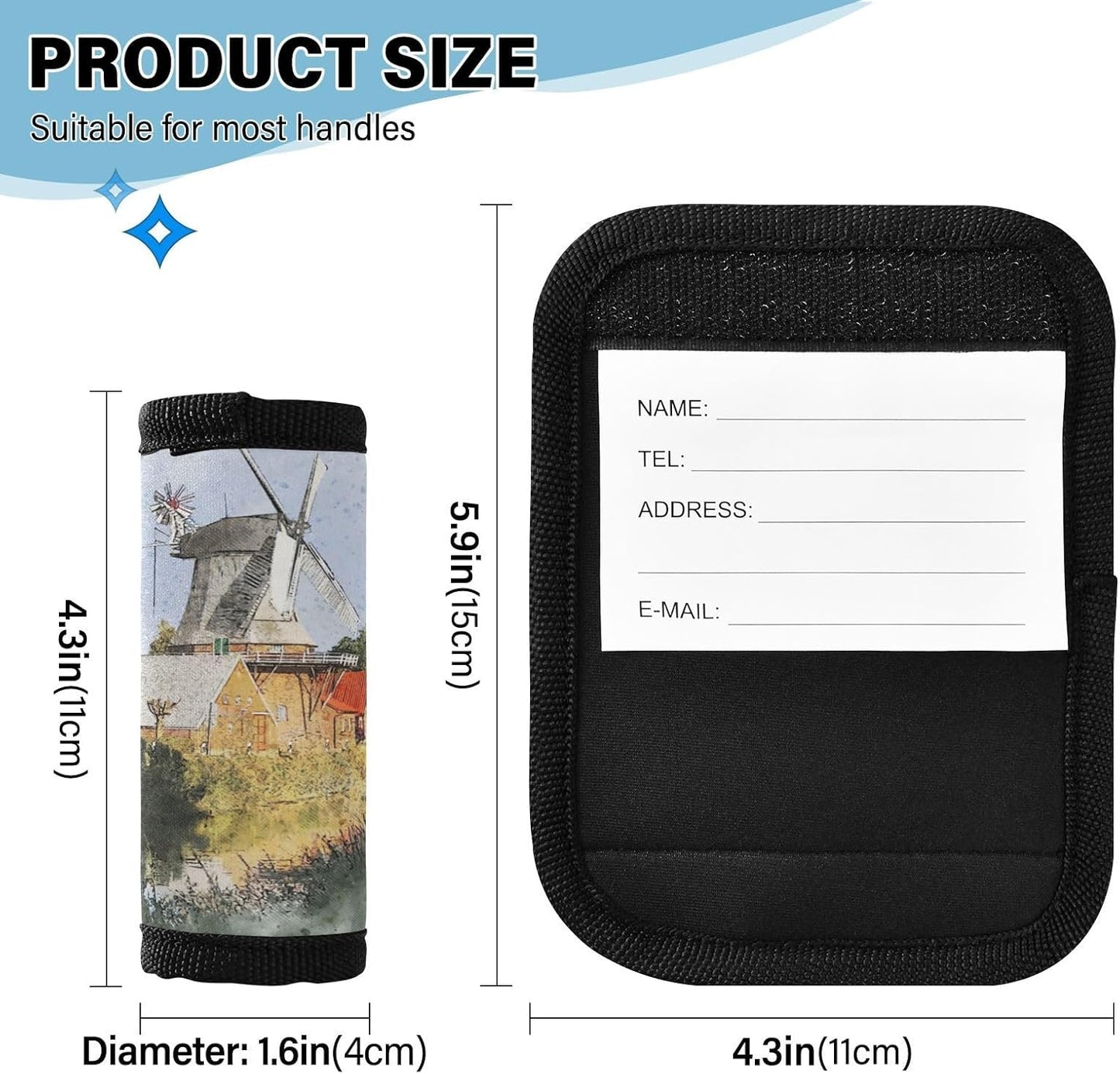 2 PC Luggage Handle Wrap Luggage Handle Covers Tags for Suitcase Bags Travel Luggage Handle Identifier Gripper Windmill
