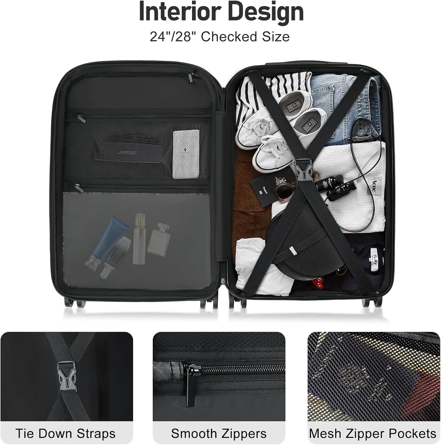Itslife Luggage Sets 4 Piece Luggage Suitcases with Wheels, ABS shell with TSA Lock Spinner Wheels Carry On Luggage Set (20/24/28 inch,Grey
