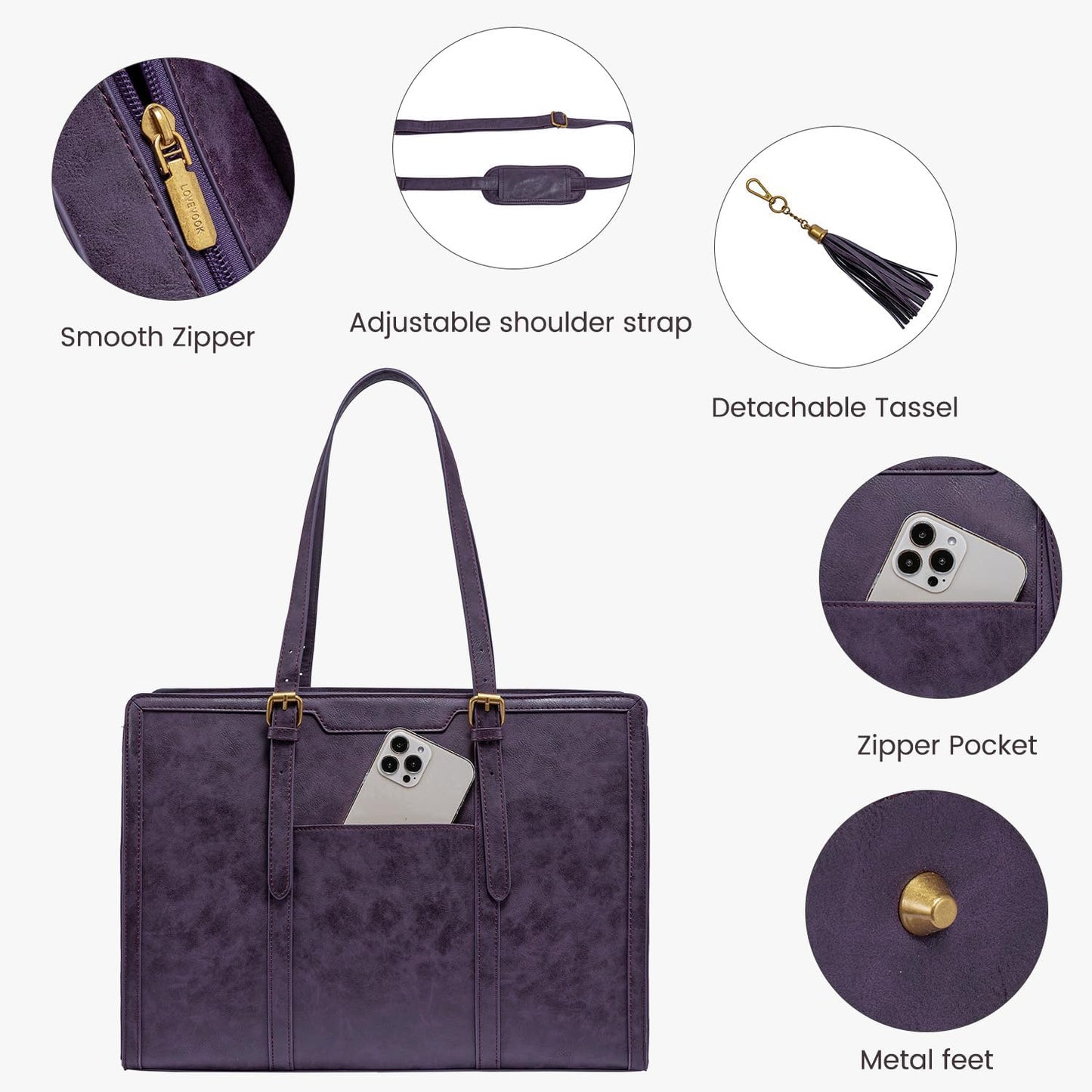 LOVEVOOK Laptop Bag for Women Vintage Leather Laptop Tote 15.6 inch Large Capacity Computer bag with Clutch Purse for Work