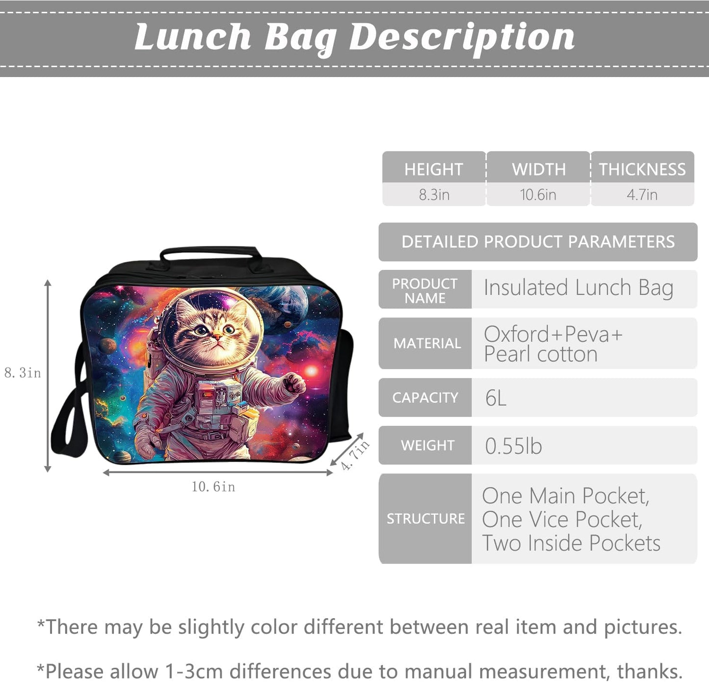 Space Cat Backpack Astronaut Kids Bookbag 16inch Schoolbag With Lunch Box Bag And Pencil Case Set For Boys Girls