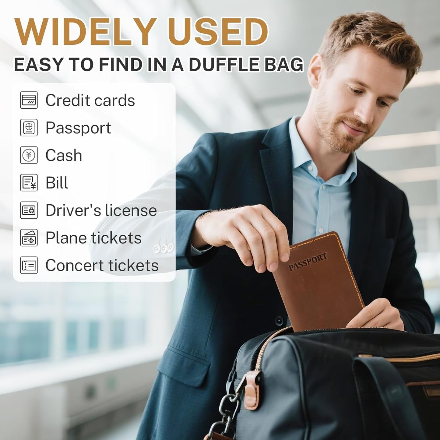 Genuine Leather Passport Holder for Travel,RFID Blocking Passport Cover, Men Passport Wallet, Folding Passport Clip with One Pocket, Two Card Slots, And One Passport Pocket(Bourbon Brown)