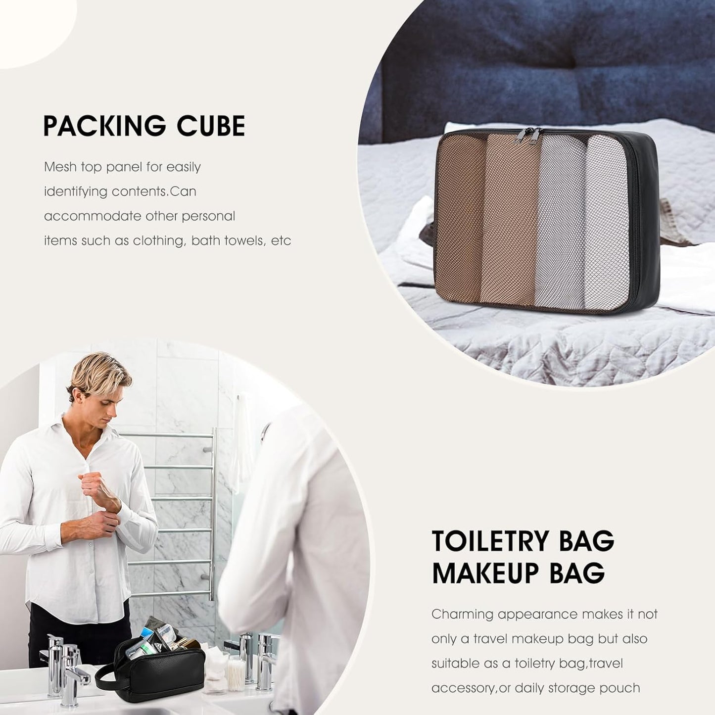 Wogarl 3PCS Leather Weekender Bag for Women Men: Large Overnight Travel Duffel Bags with Shoe Compartment Toiletry Packing Cube Carry On Tote Fit 21"(Black)