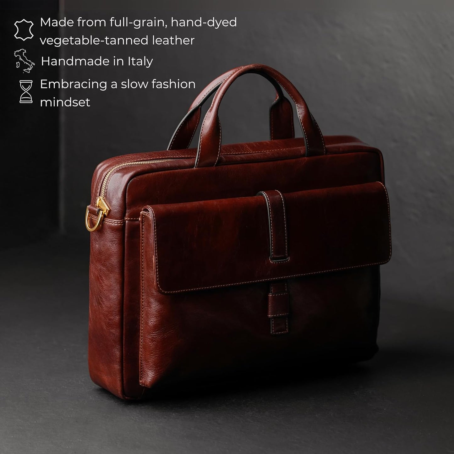 Time Resistance Leather Briefcase - Italian Handmade Leather Laptop Bag - Handbag for Men and Women