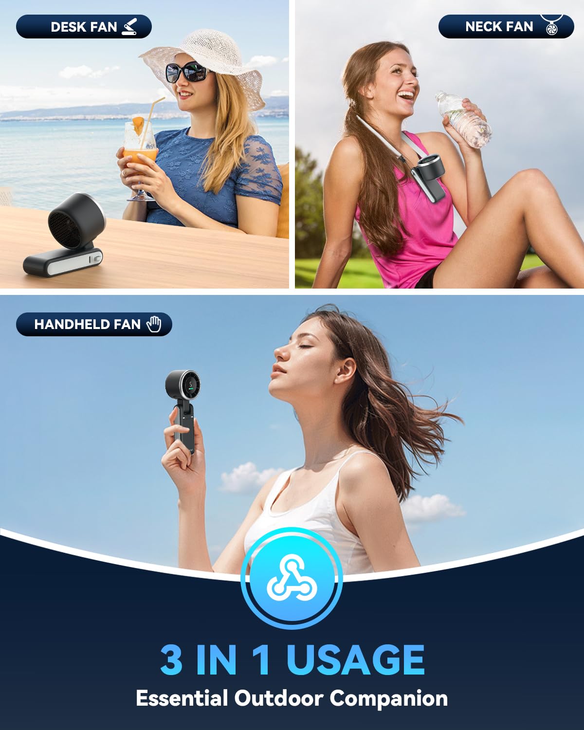 PlayHot Portable Handheld Turbo Fan, Travel Essentials, Gifts for Women/Men