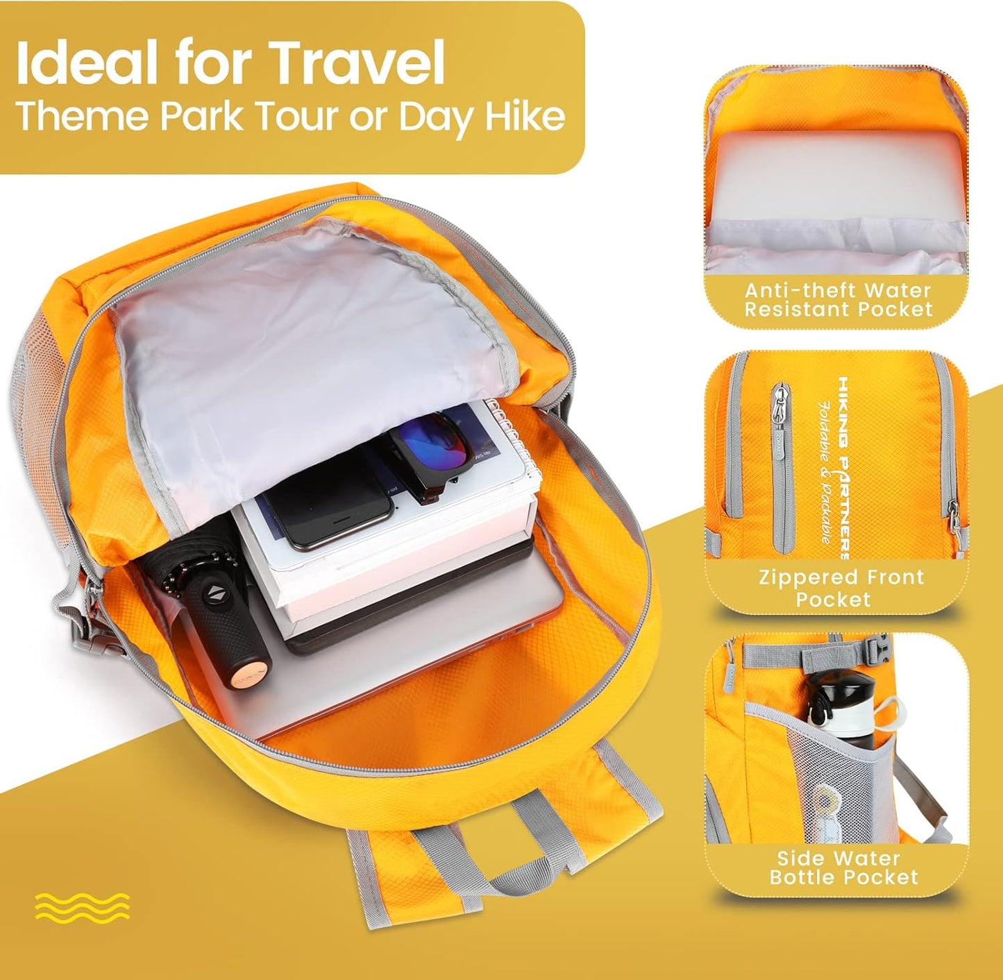 ZOMAKE Lightweight Packable Backpack - 35L Light Foldable Hiking Backpacks Water Resistant Collapsible Daypack for Travel(Yellow New)