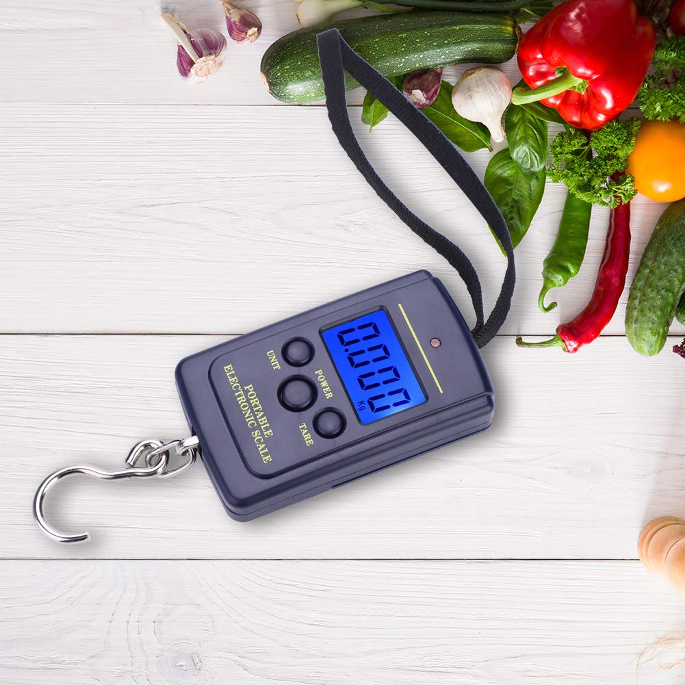 Digital Fish Scale, 88lb/40kg Luggage Scale Portable Plastic Electric Digital Hanging Scale with Hook, Fish Weighing Scales with LCD Display