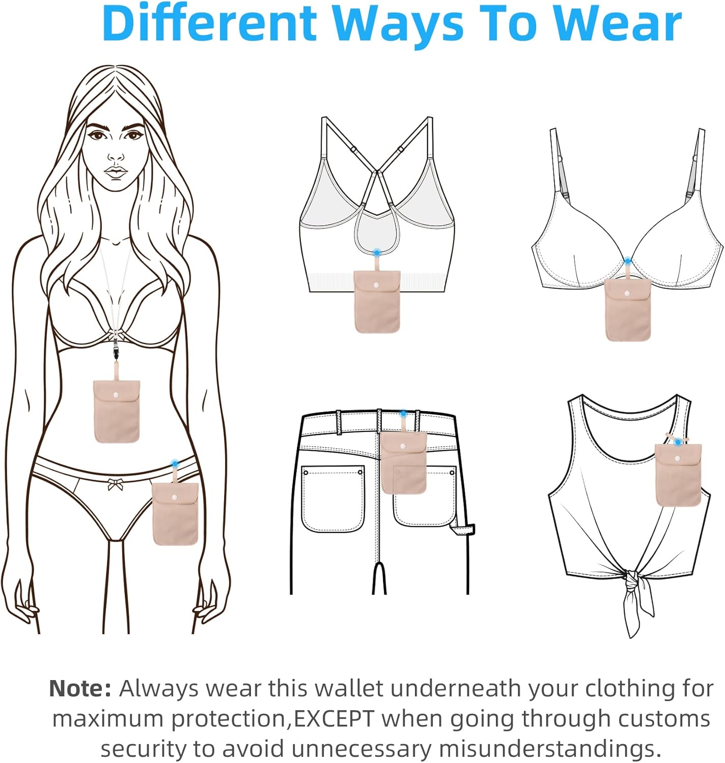 Hidden Bra Wallet, Travel Neck Pouch & Secert Money Pocket for Woman to Keep Valuables Safe for Secure Travel with Adjustable, Elastic Strap(Fleshcolor)