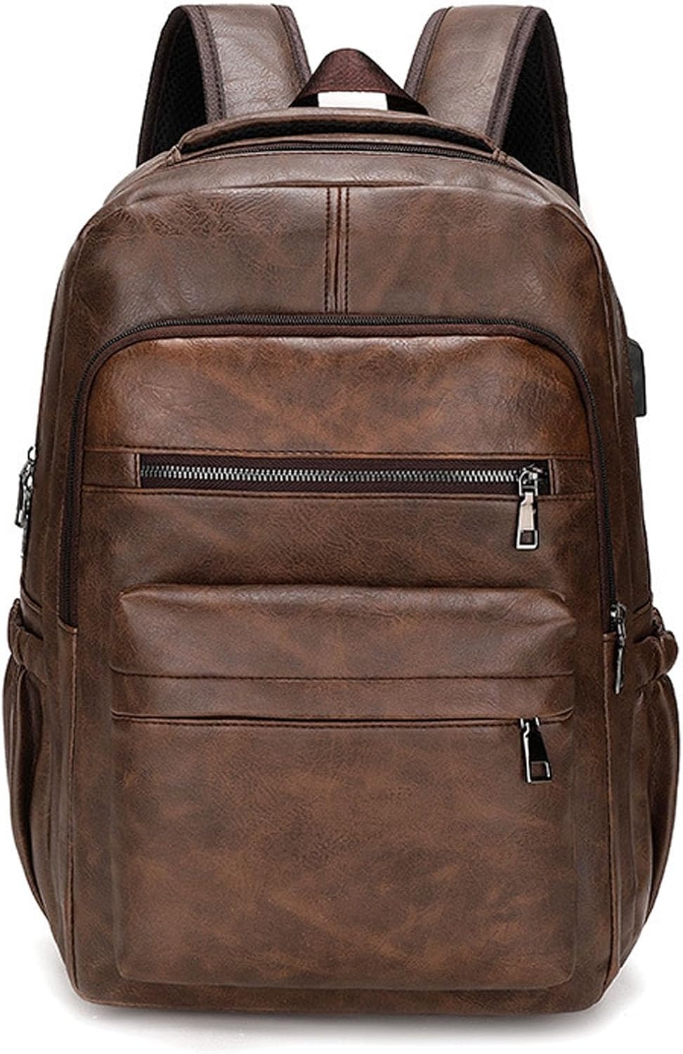 Vintage Leather Waterproof Backpack for Men 16" Laptop Bag Casual Daypack Business Travel Rucksack (Brown)