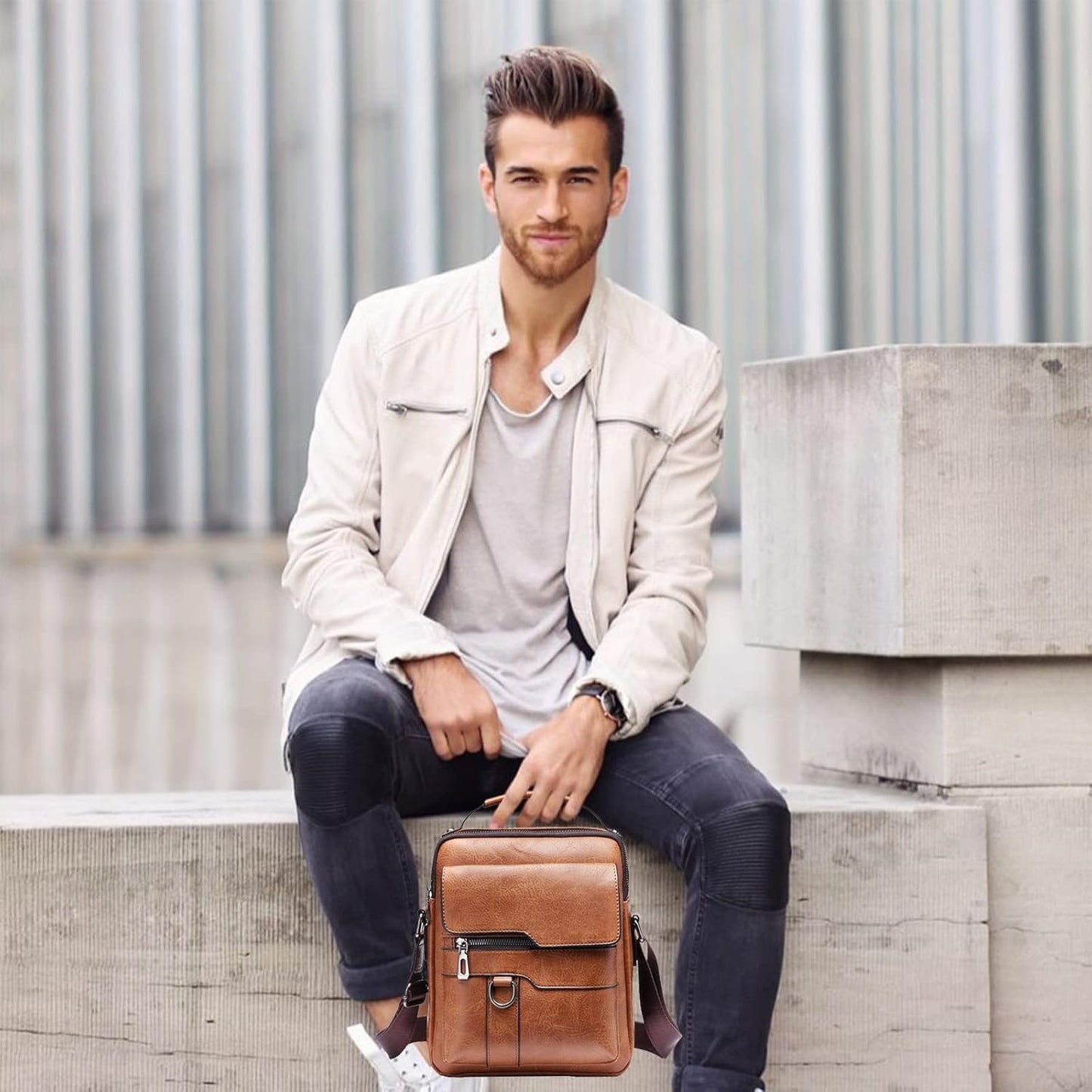 Vintage Genuine Leather Crossbody Bag for Men – Small Shoulder Satchel Handbag for Daily Use