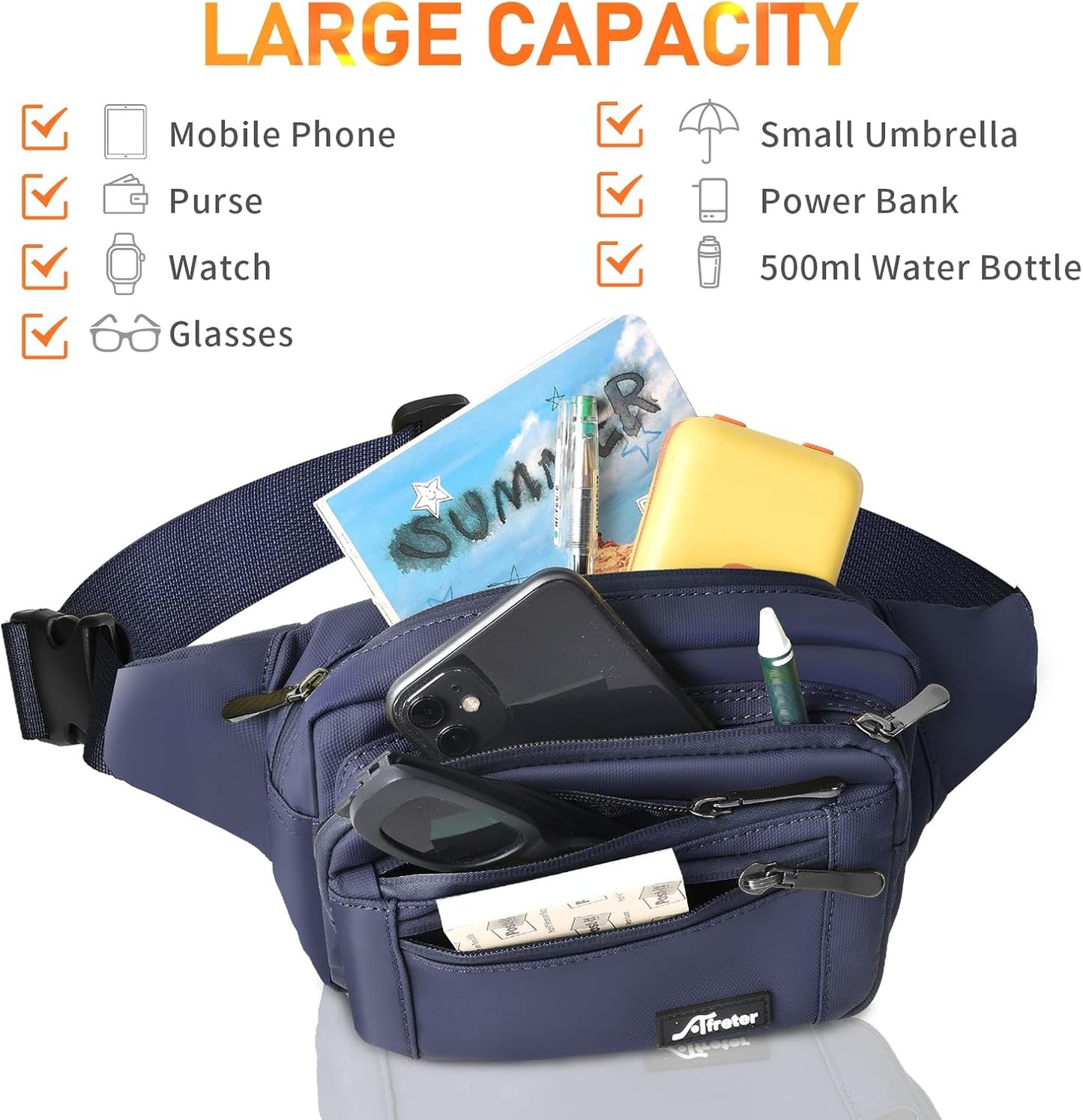 Waist Pack Bag Fanny Pack for Men&Women Hip Bum Bag with Adjustable Strap for Outdoors Workout Traveling Casual Running Hiking Cycling (Dark Blue)