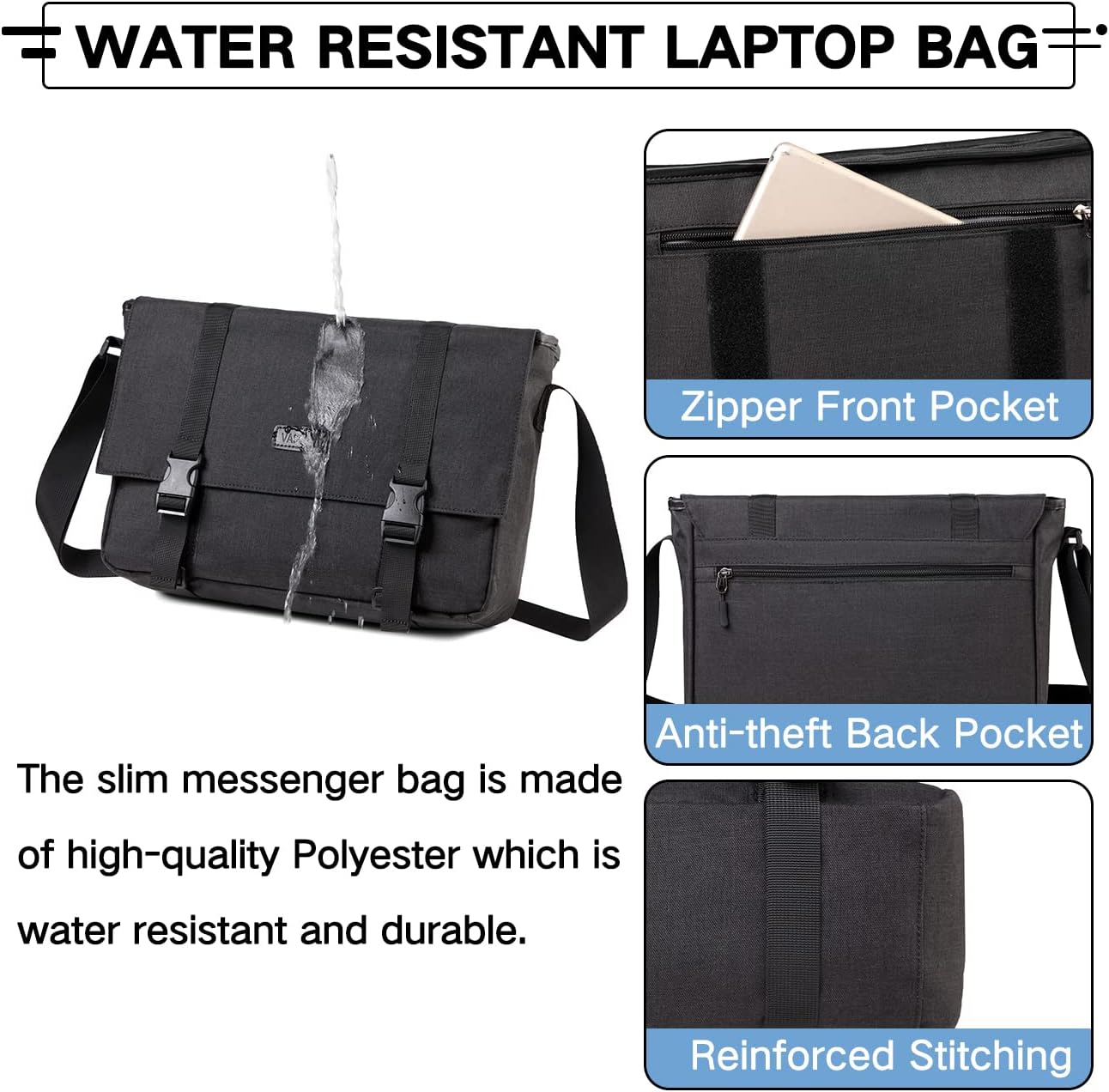 VASCHY Messenger Bag,Water Resistant Casual Lightweight Slim Crossbody Shoulder Bag for Men Women Work School for 14in Laptop