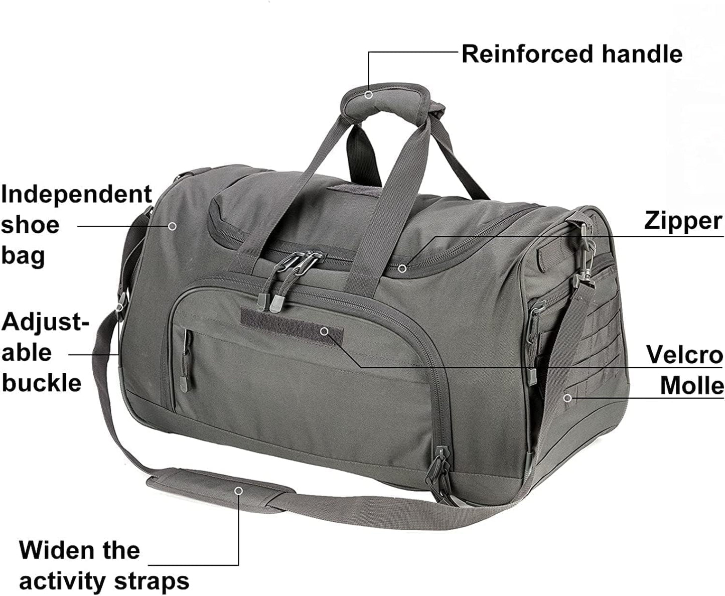 HYKING Gym Bag for Women & Men Tactical Duffle Military Weekender Work Out Lightweight Waterproof Sports Tote Shoe Pocket Gray