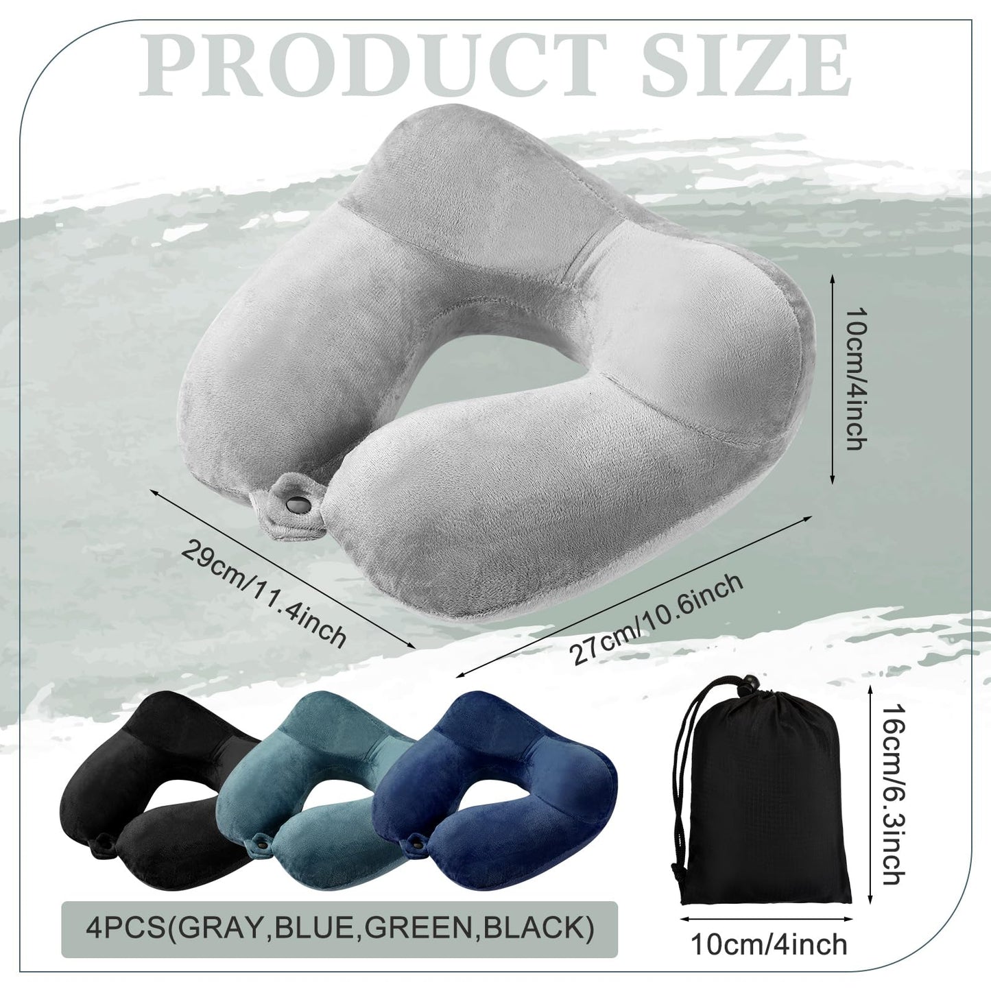 Sintuff 4 Pack Inflatable Neck Pillow for Airplane Travel,Multi Color