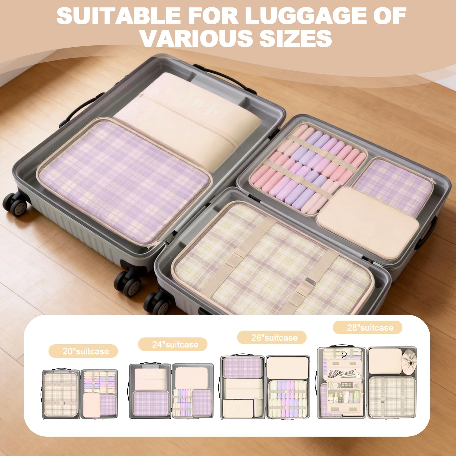 8 Set Packing Cubes for Travel,Suitcase Organizer Bags for Luggage with Shoe & Hanging Toiletry