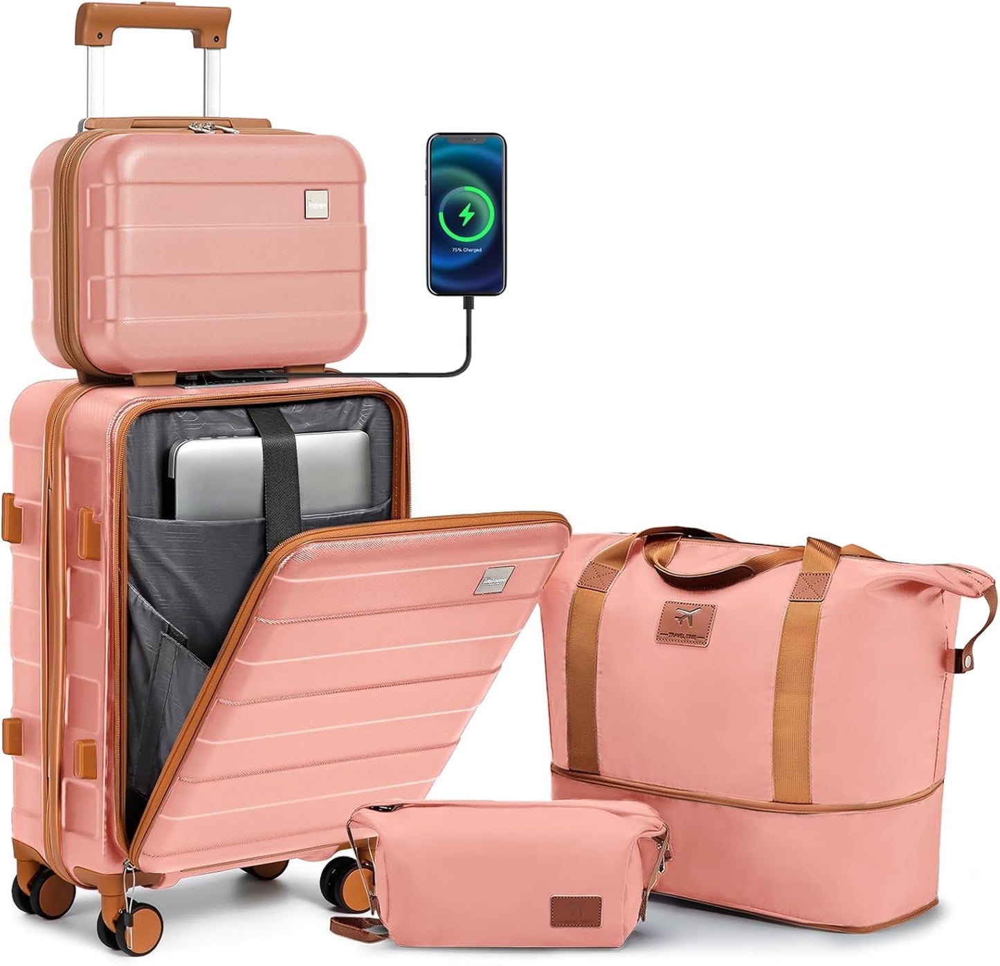 imiomo Carry on Luggage Airline Approved, Lightweight Hard Shell Carry-on Suitcase, 20 Inch Travel Luggage with Spinner Wheels and USB Port, Pink