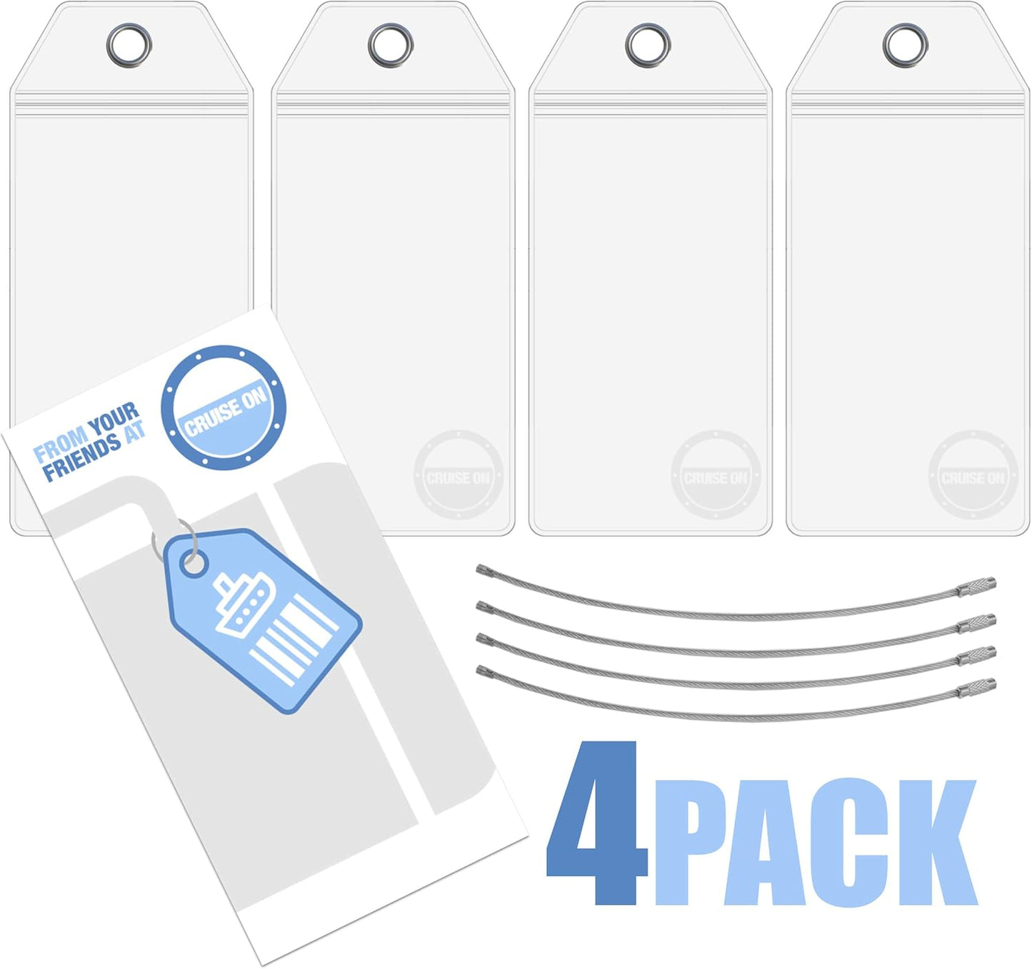 Cruise On Cruise Luggage Tag Holde [4 Pack] - Fits All Carnival & Seabourn Ships & Tags - Cruise Essentials 2025 & 2026 - Waterproof & Clear Luggage Tags