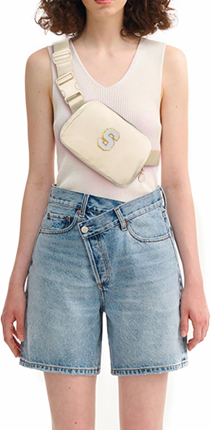 Belt Bag Fanny Pack Crossbody Bags with Initials Cute Stuff Birthday Gifts for Teenager Girls Trendy Stuff for Teens - White S,Khaki Bag