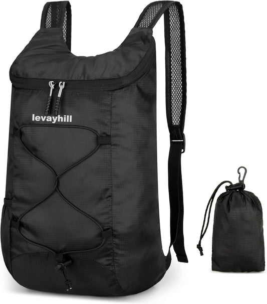16L Lightweight Foldable Hiking-Backpack Small Packable-Daypack For Travel,Ultralight Water-Resistant Gym Bag Men Women Easy Carry-on (Black)