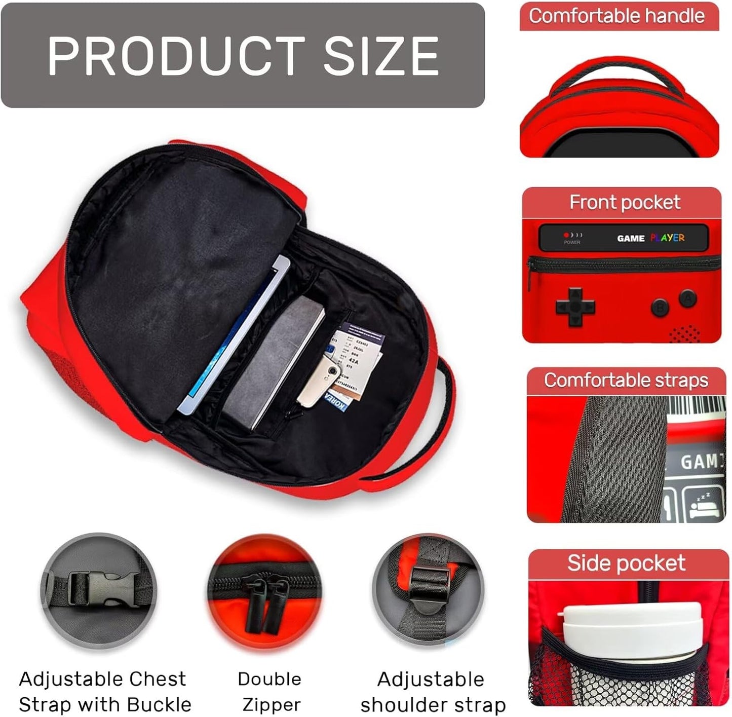 School Backpack for Boys Gamer Boys Backpack for Kids Children Teens Elementary Middle School Students Bookbag Ages 6-18 Video Game Bookbag Travel Back Pack
