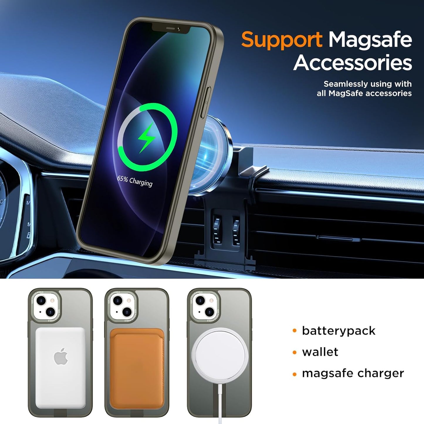 for iPhone 14 Case Compatible with Magsafe, Built-in Invisible Stand [Military Drop Protection] Strong Magnetic Shockproof Slim Protective Phone Case Cover for iPhone 14 6.1" (Gray)