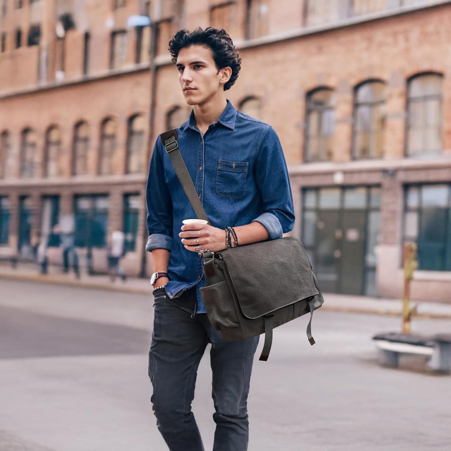 Messenger Bag for men Laptop Bag UnisexRetro Canvas Bag14-15.6 inches Casual single shoulder bag