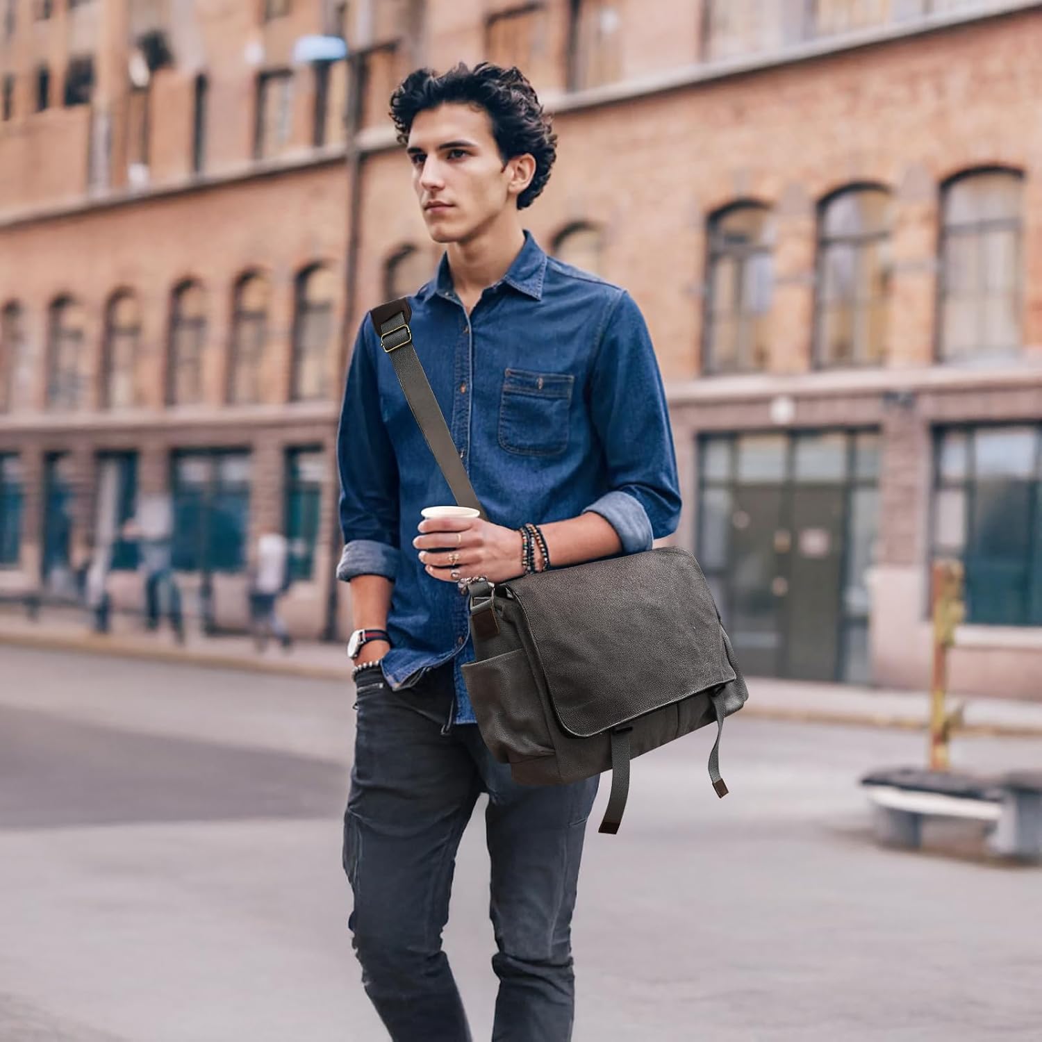 Messenger Bag for men Laptop Bag UnisexRetro Canvas Bag14-15.6 inches Casual single shoulder bag