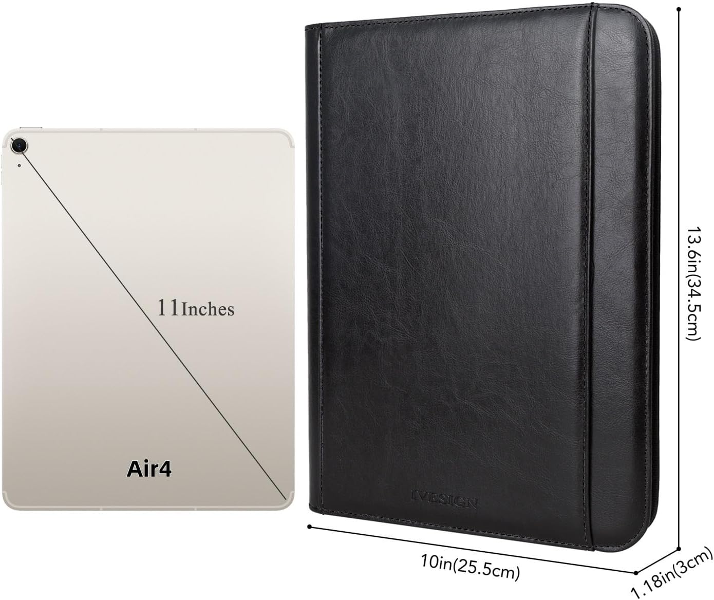IVESIGN Faux Leather Portfolio Padfolio Organizer with Calculator, Writing Pad, Zipper Closure, Tablet Sleeve, Clipboard with Storage, Document Organizer, Business Card Holder, Note Pads-Black