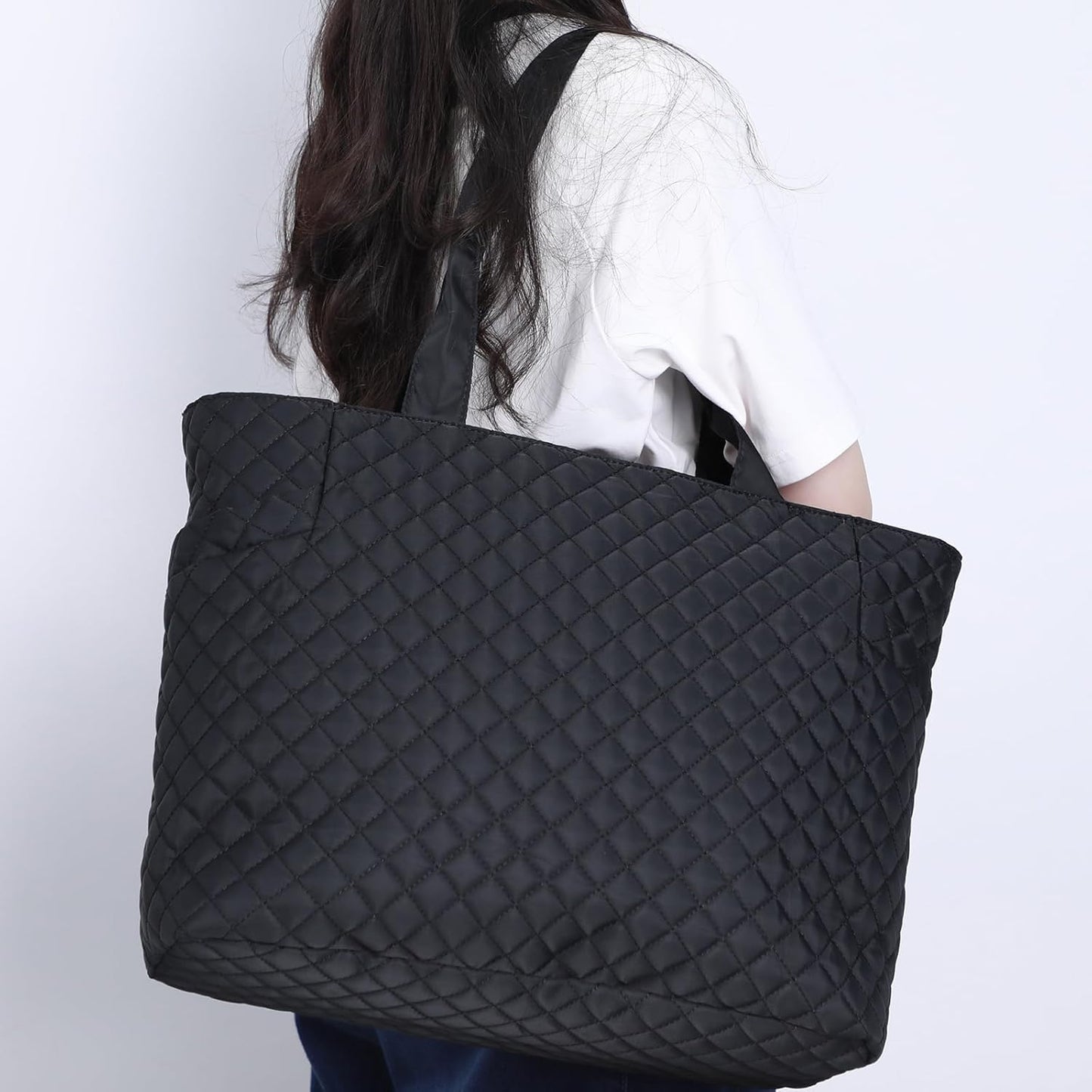 Tote Bag For Women, Lightweight Puffy Tote Bag with Compartments Quilted Shoulder Bag