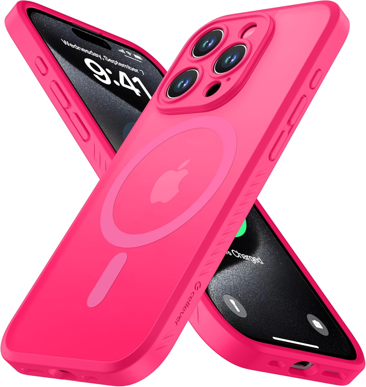 CellEver Strong Magnetic for iPhone 15 Pro Case [Camera Protection] [Military Grade Drop Tested] [Compatible with MagSafe] Slim Translucent Matte Phone Case (6.1") - Hot Pink