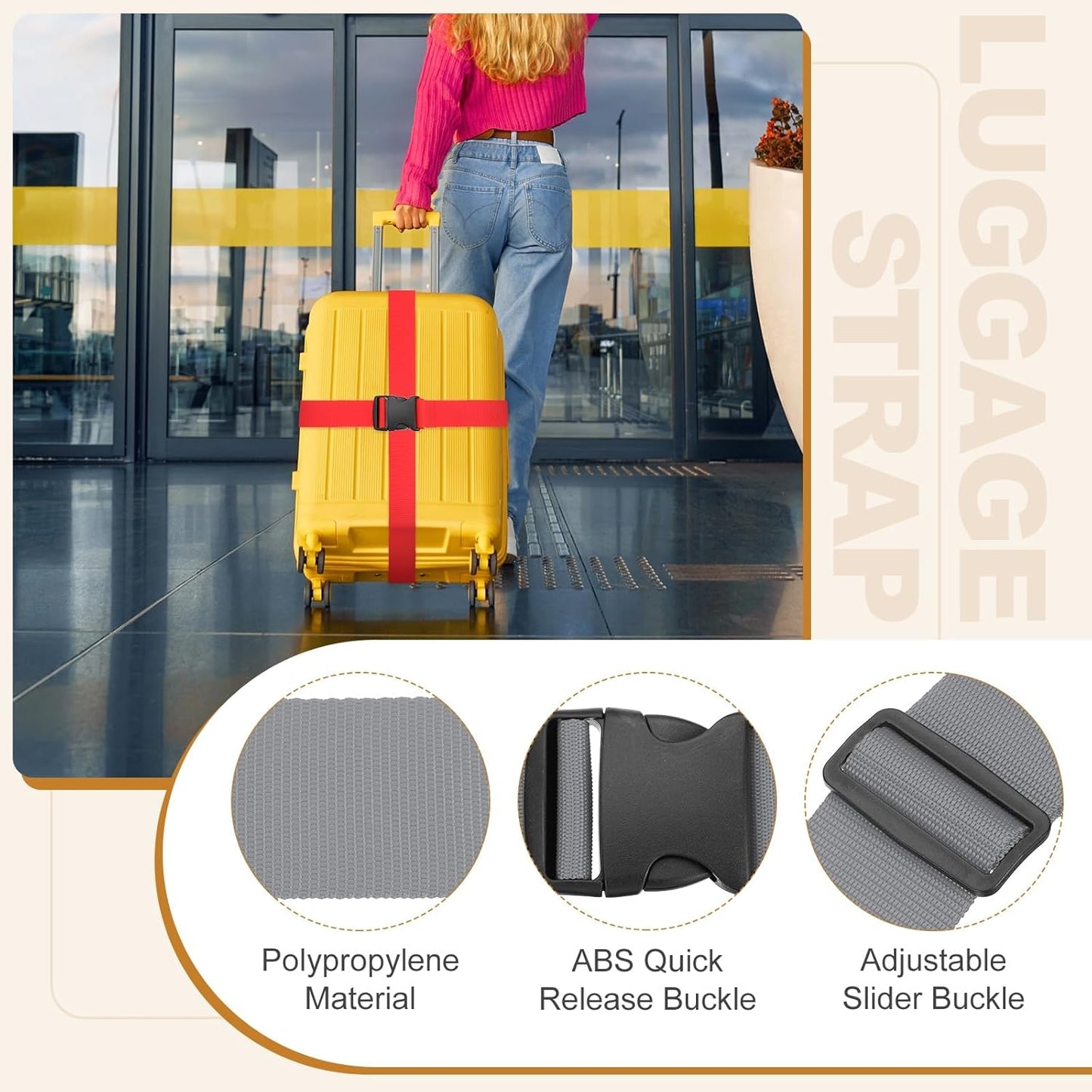 MECCANIXITY Luggage Straps with Quick-Release Buckle Adjustable Suitcase Belt Strap for Suitcase Briefcase Backpack Travel, Gray, Pack of 4