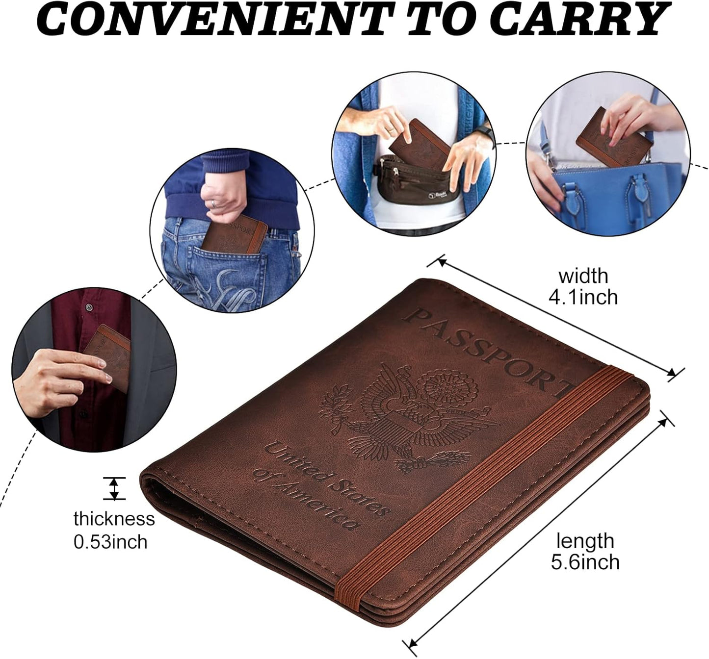 HerriaT Passport and Vaccine Card Holder Combo,Cover Case with CDC Vaccination Card Slot, Leather Travel Documents Organizer Protector, with RFID Blocking, for Women and Men
