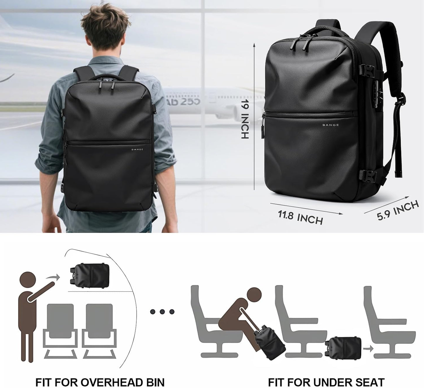 BANGE Travel Backpack with TSA lock version can hold 15.6 inch Laptop suitable Daily Commute and Overnight Flight Approved Anti-theft Bag