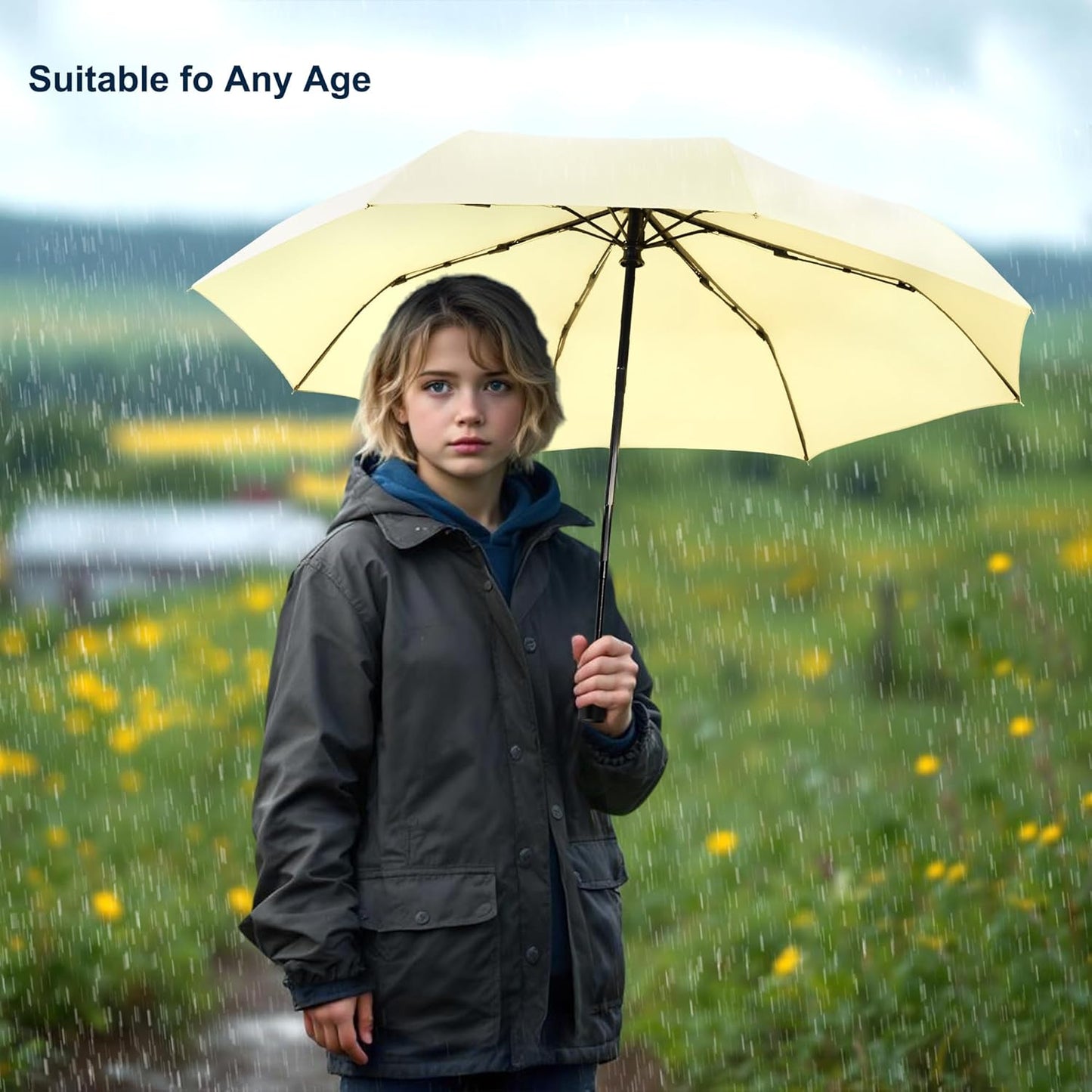 SoulRain Travel Umbrella - Compact Umbrella for Rain - Perfect Large Auto Folding Umbrella - Ideal
