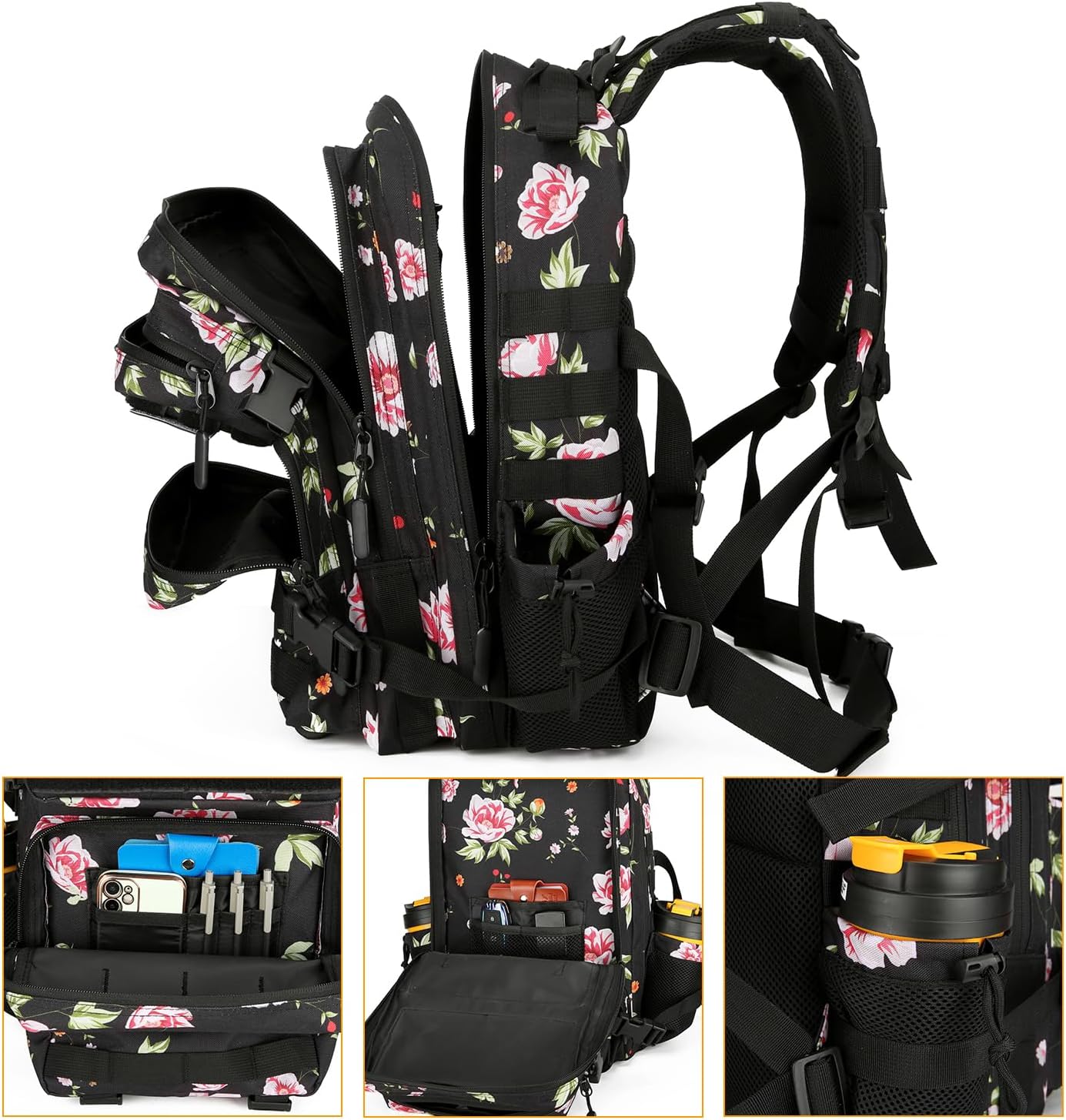 25L Tactical Military Backpack Small Travel Rucksack for Men and Women Assault Pack Bug Out Bag Molle Daypack Gym Backpack with Bottle Holder (Peony)
