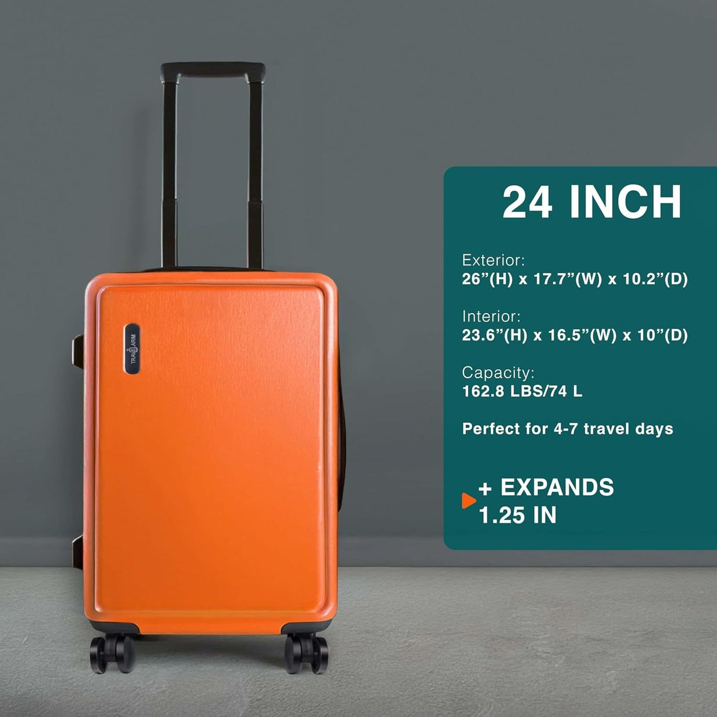 24 Inch Luggage with Spinner Wheels, Hard Shell Suitcase with TSA Locks for Luggage, Travel Large Suitcase, Expandable Hard Shell Suitcases, Orange