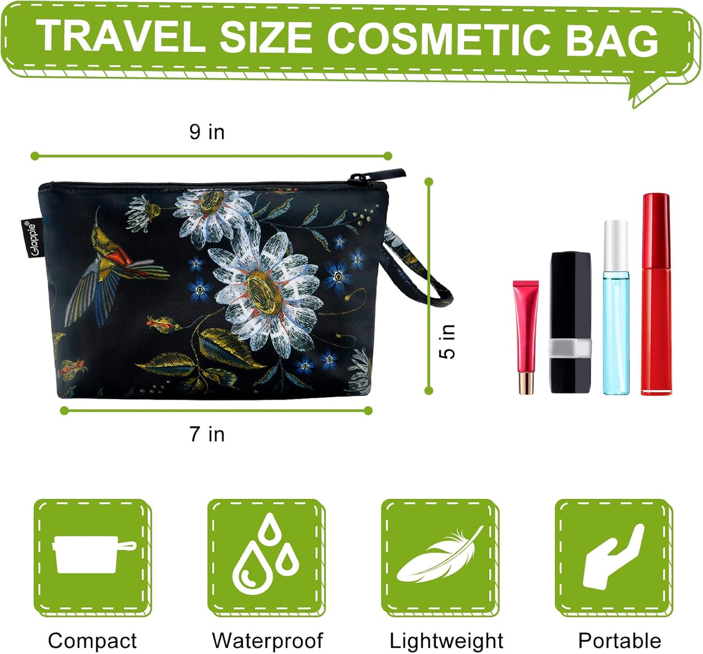 Gloppie Sunscreen Bag Small Makeup Bags for Purse Zipper Makeup Pouch Waterproof Cosmetic Bag Purse Essentials Hummingbird Daisy