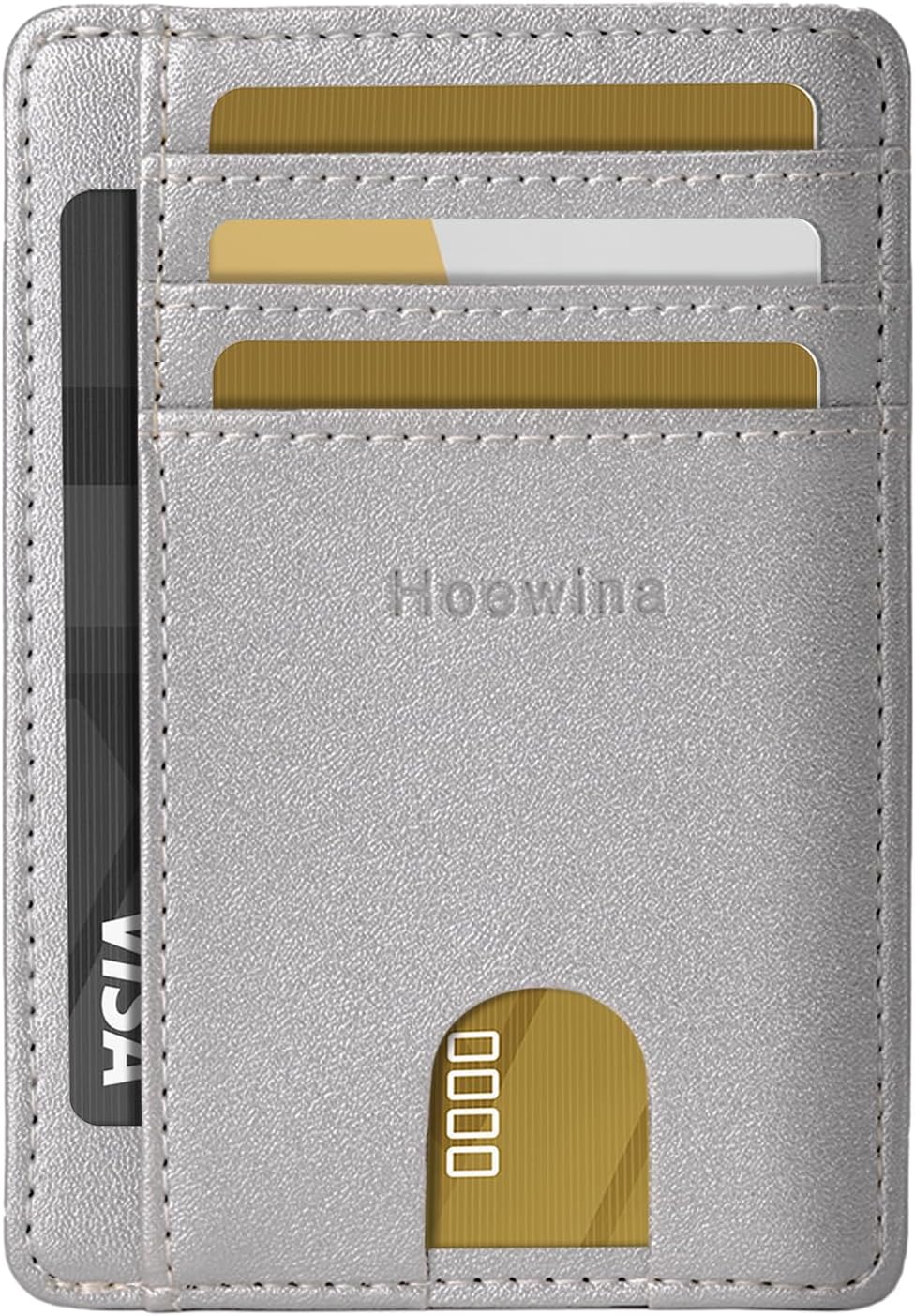 Hoewina Slim Wallet for Men, Credit Card Holder Wallet, Minimalist Design - RFID Blocking Front Pocket Leather Thin Wallet for Men and Women(Sand Silver)