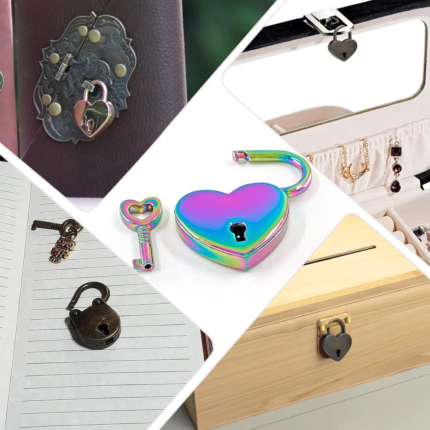 2 Pcs Colorful Padlocks Key Lock with Key, Mini Love Heart Head Luggage Locks, Modern Fashion Style